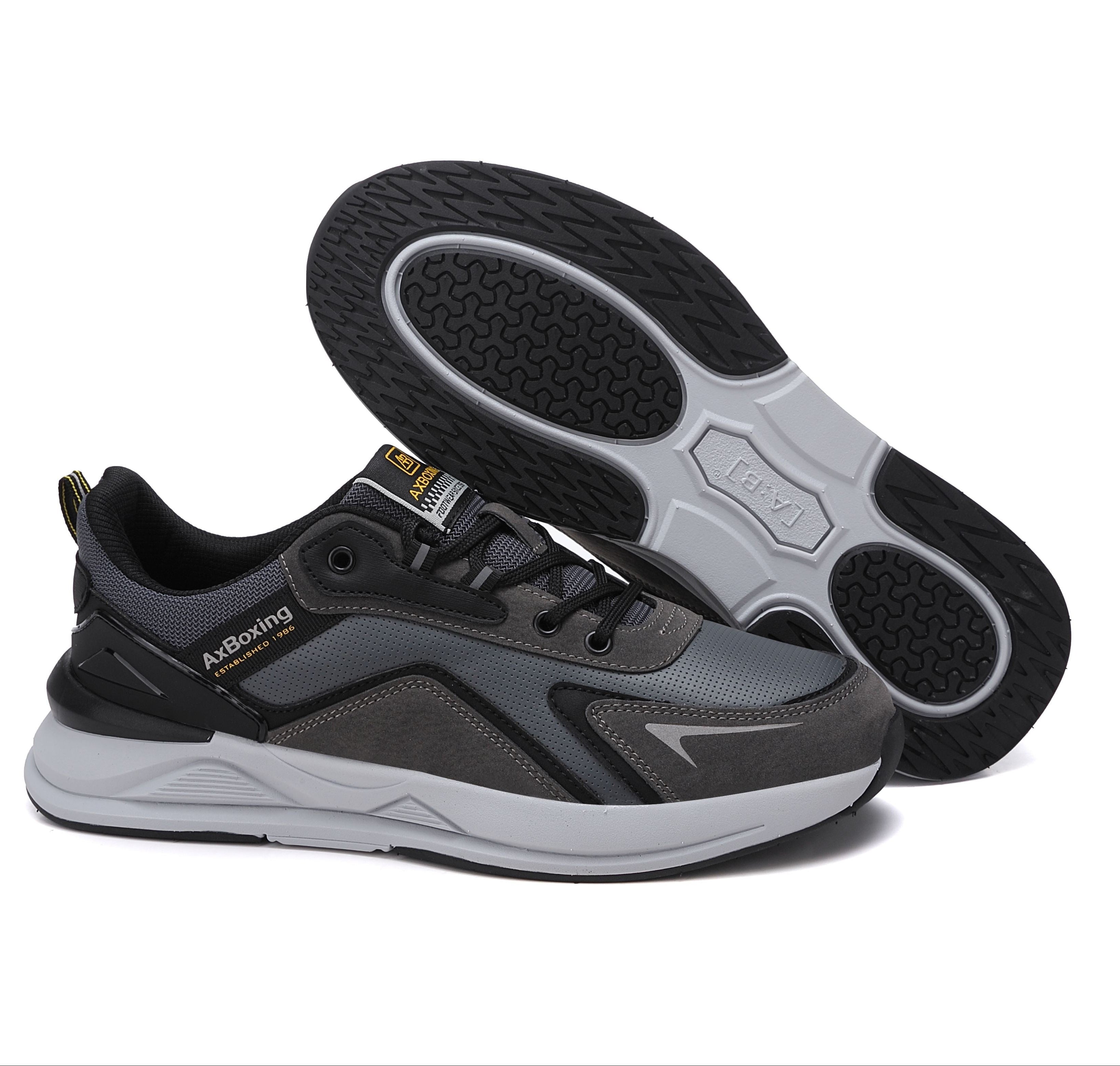 Adidasi sport Barbati, Model Kairo, Talpa usoara din spuma, Piele ecologica, Comozi si rezistenti, Ax Boxing, Gri