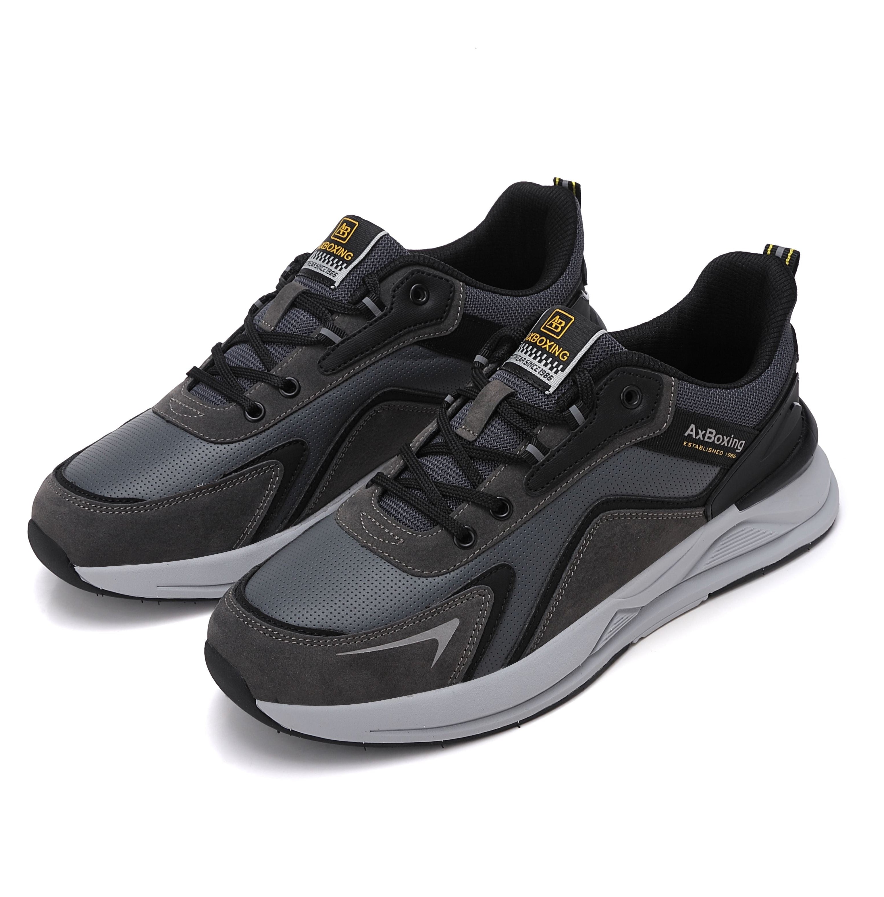 Adidasi sport Barbati, Model Kairo, Talpa usoara din spuma, Piele ecologica, Comozi si rezistenti, Ax Boxing, Gri