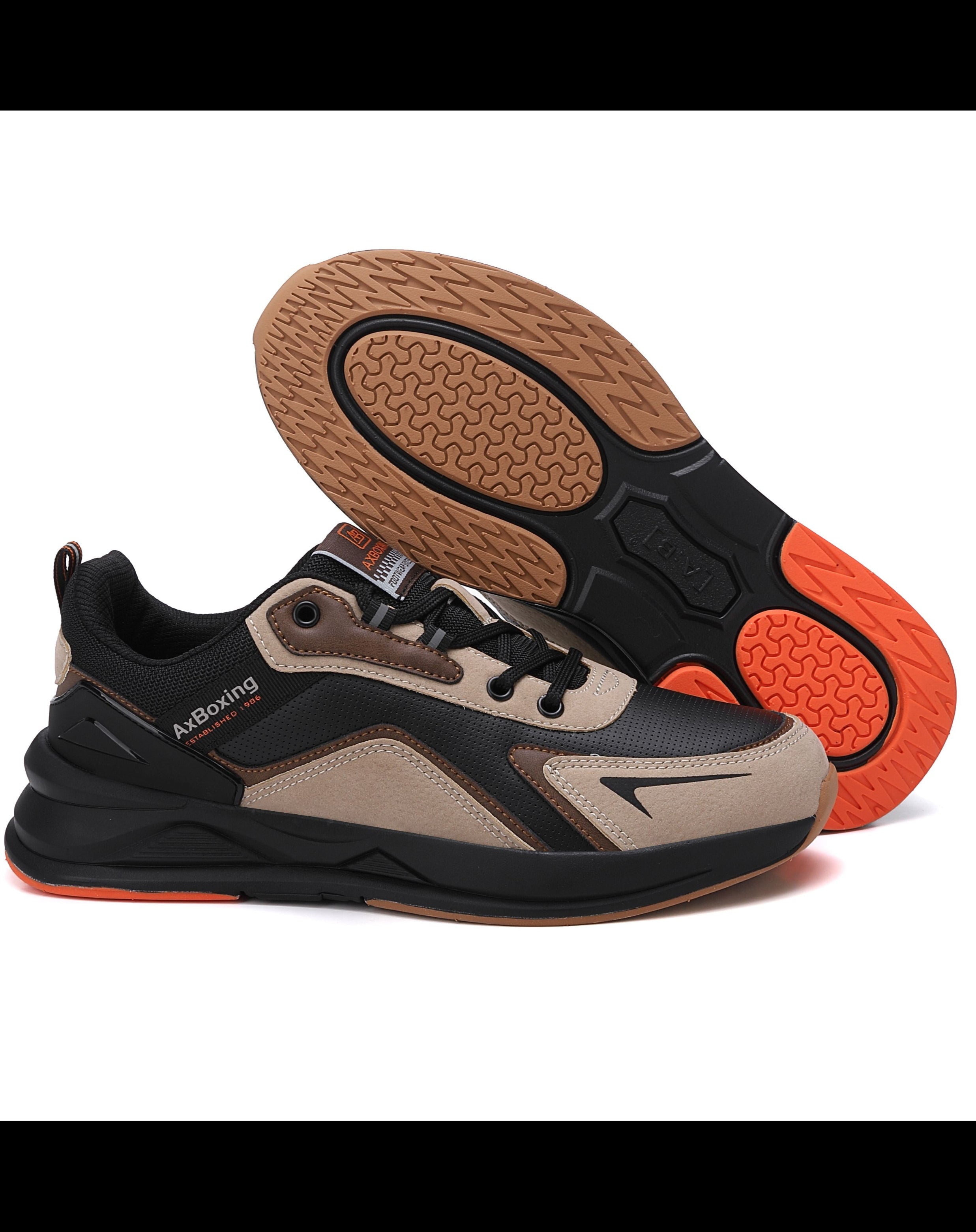 Adidasi sport pentru Unisex, Model Loris, Talpa usoara de spuma, Piele ecologica, Ax Boxing,Maro