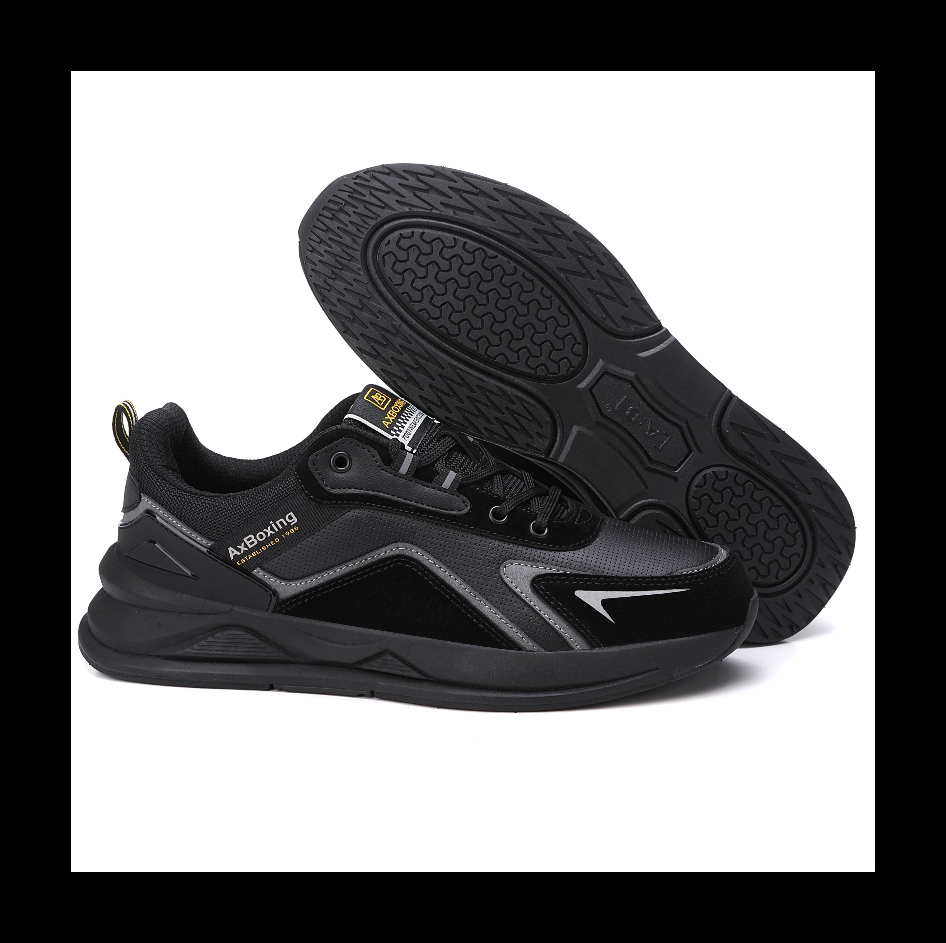 Adidasi sport Barbati, Model Kairo, Talpa usoara din spuma, Piele ecologica, Comozi si rezistenti, Ax Boxing,Negru