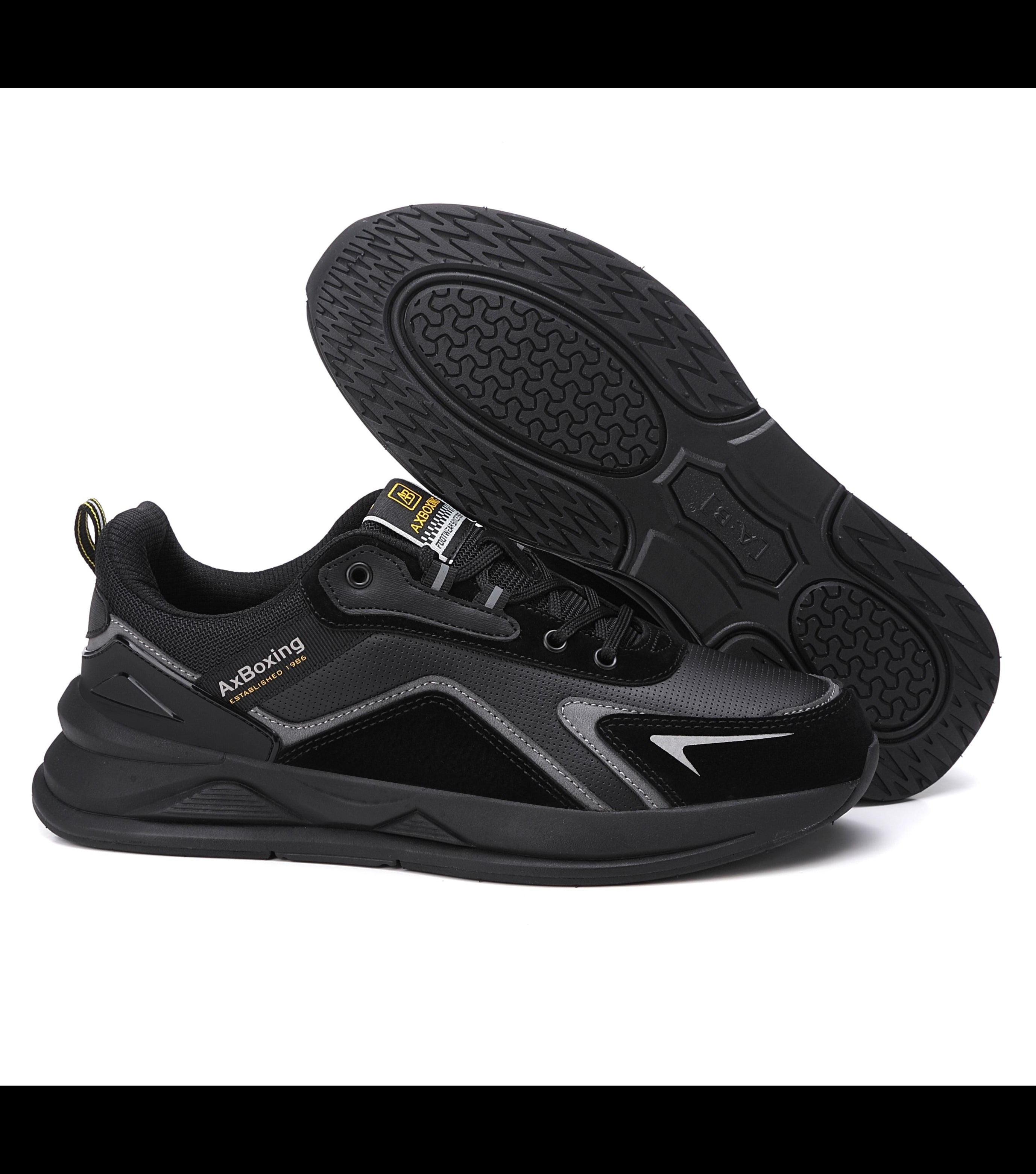 Adidasi sport pentru Unisex, Model Loris, Talpa usoara de spuma, Piele ecologica, Ax Boxing, Negru