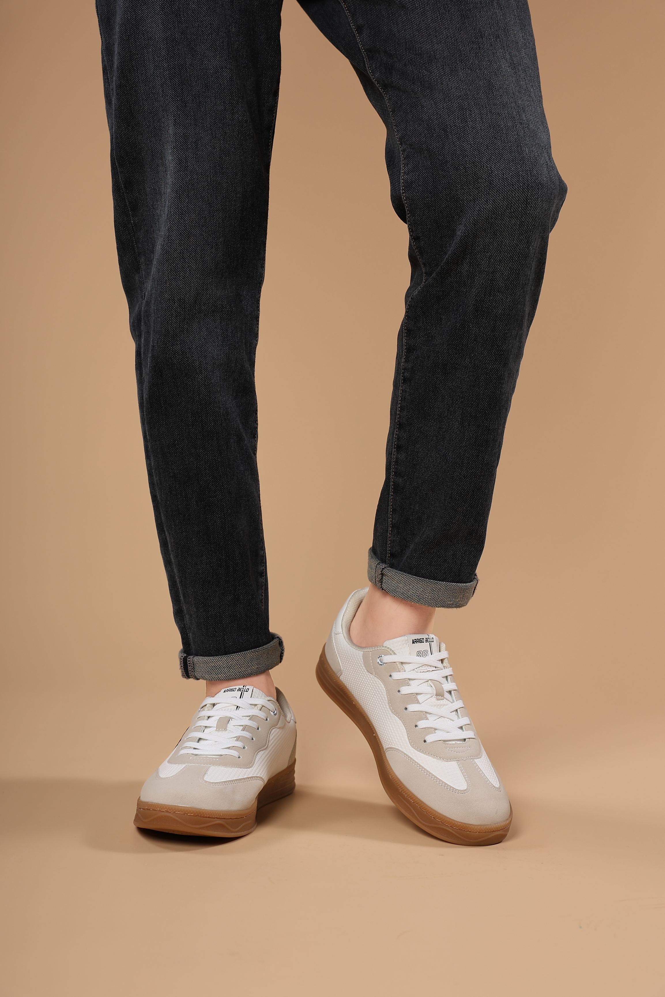 Adidasi casual Barbati, Model Odin, Talpa cusuta, Piele ecologica, Tip tenesi, Arrigo Bello, Alb