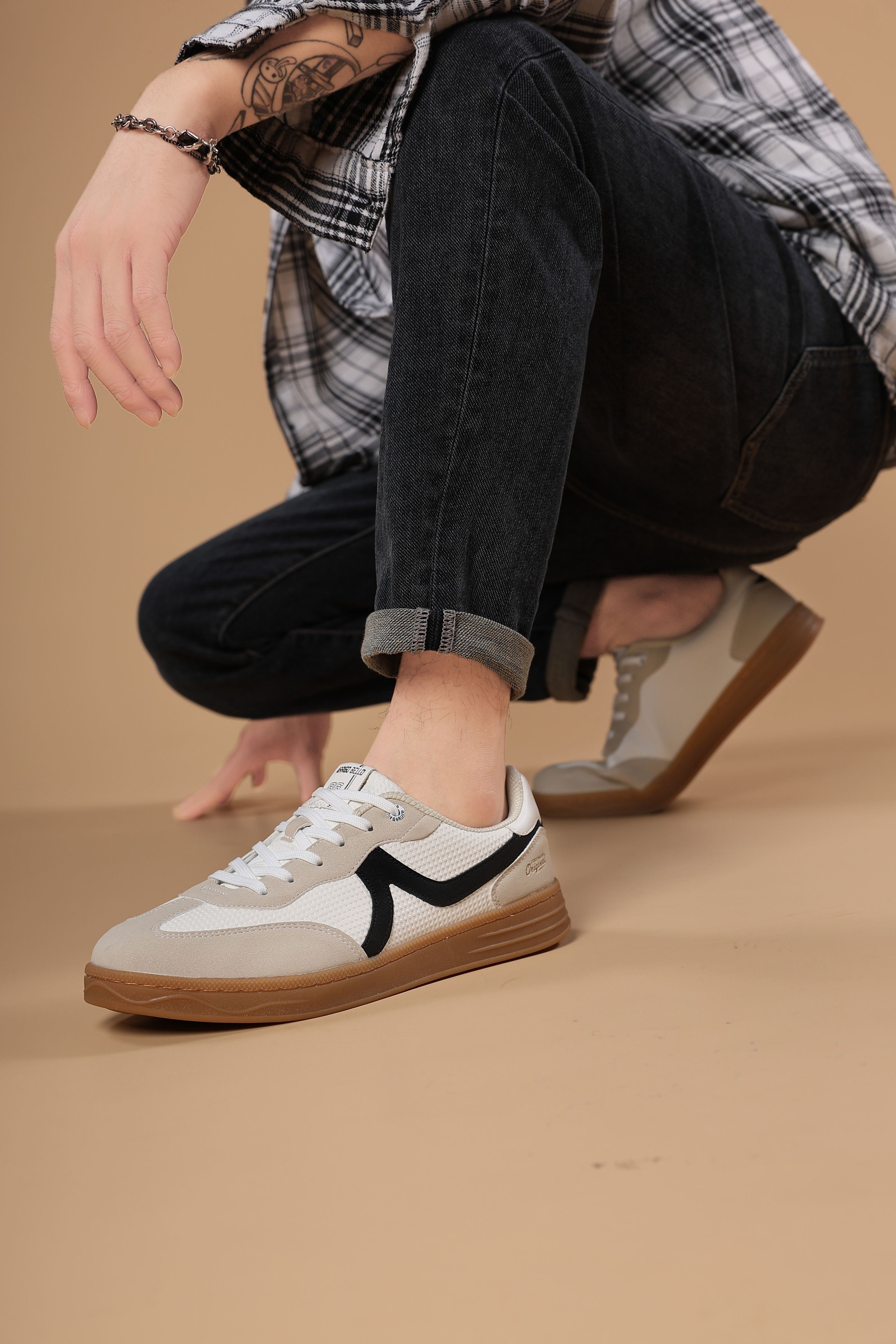 Adidasi casual Barbati, Model Odin, Talpa cusuta, Piele ecologica, Tip tenesi, Arrigo Bello, Alb