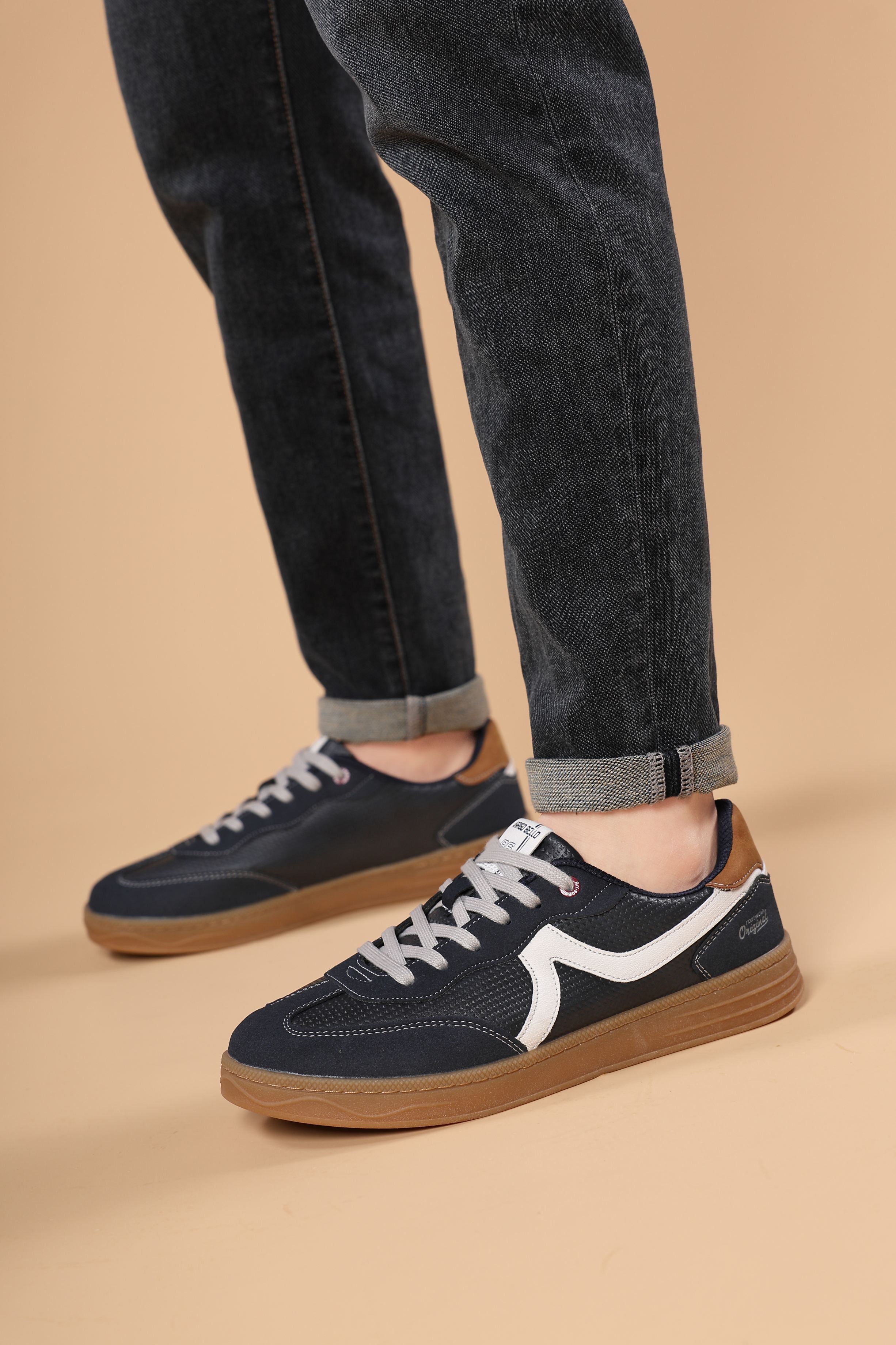 Pantofi casual Barbati, Model Odin, Talpa cusuta, Piele ecologica, Tip tenesi, Arrigo Bello, Bleumarin