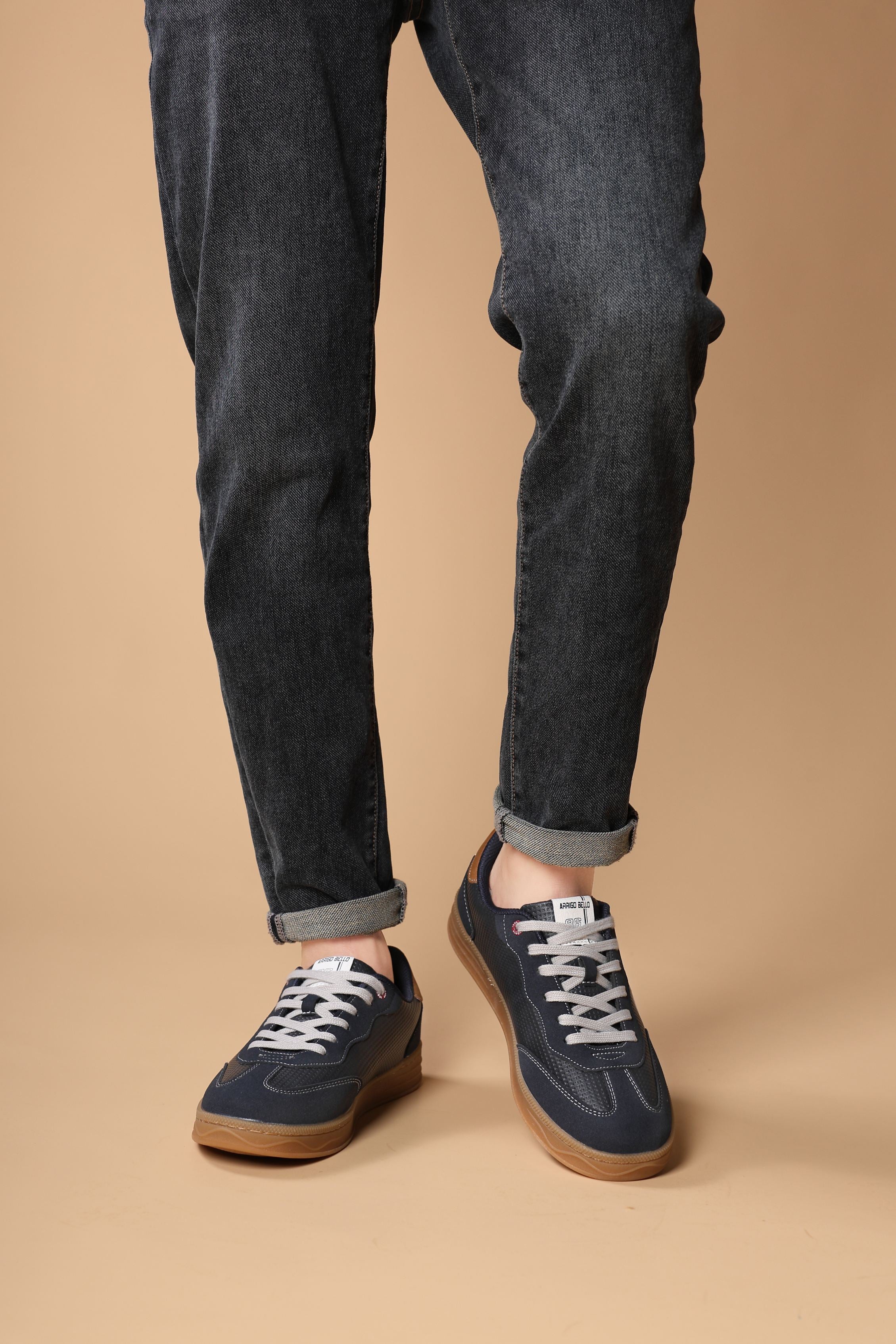 Pantofi casual Barbati, Model Odin, Talpa cusuta, Piele ecologica, Tip tenesi, Arrigo Bello, Bleumarin