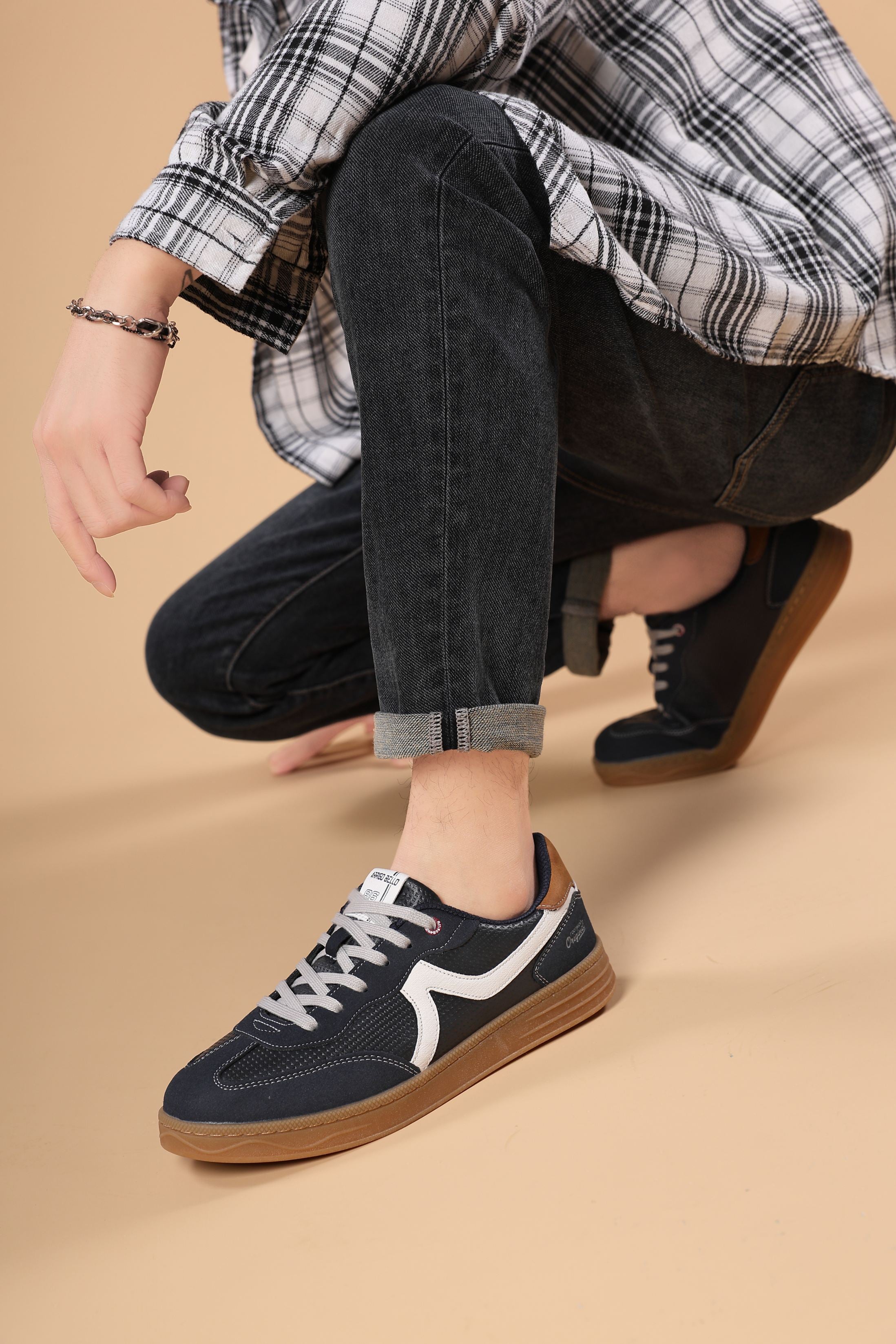 Pantofi casual Barbati, Model Odin, Talpa cusuta, Piele ecologica, Tip tenesi, Arrigo Bello, Bleumarin