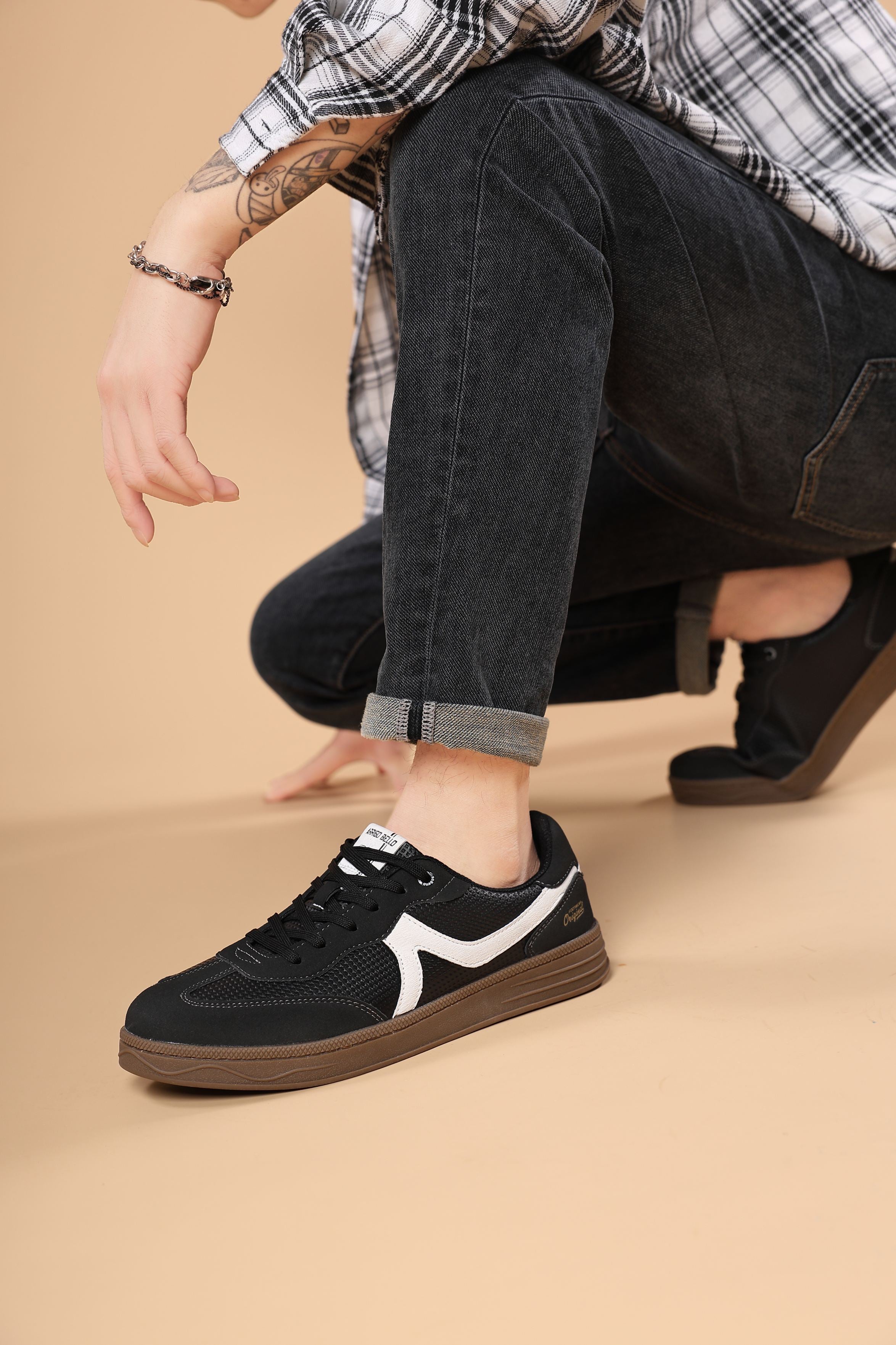 Adidasi casual Barbati, Model Odin, Talpa cusuta, Piele ecologica, Tip tenesi, Arrigo Bello, Negru