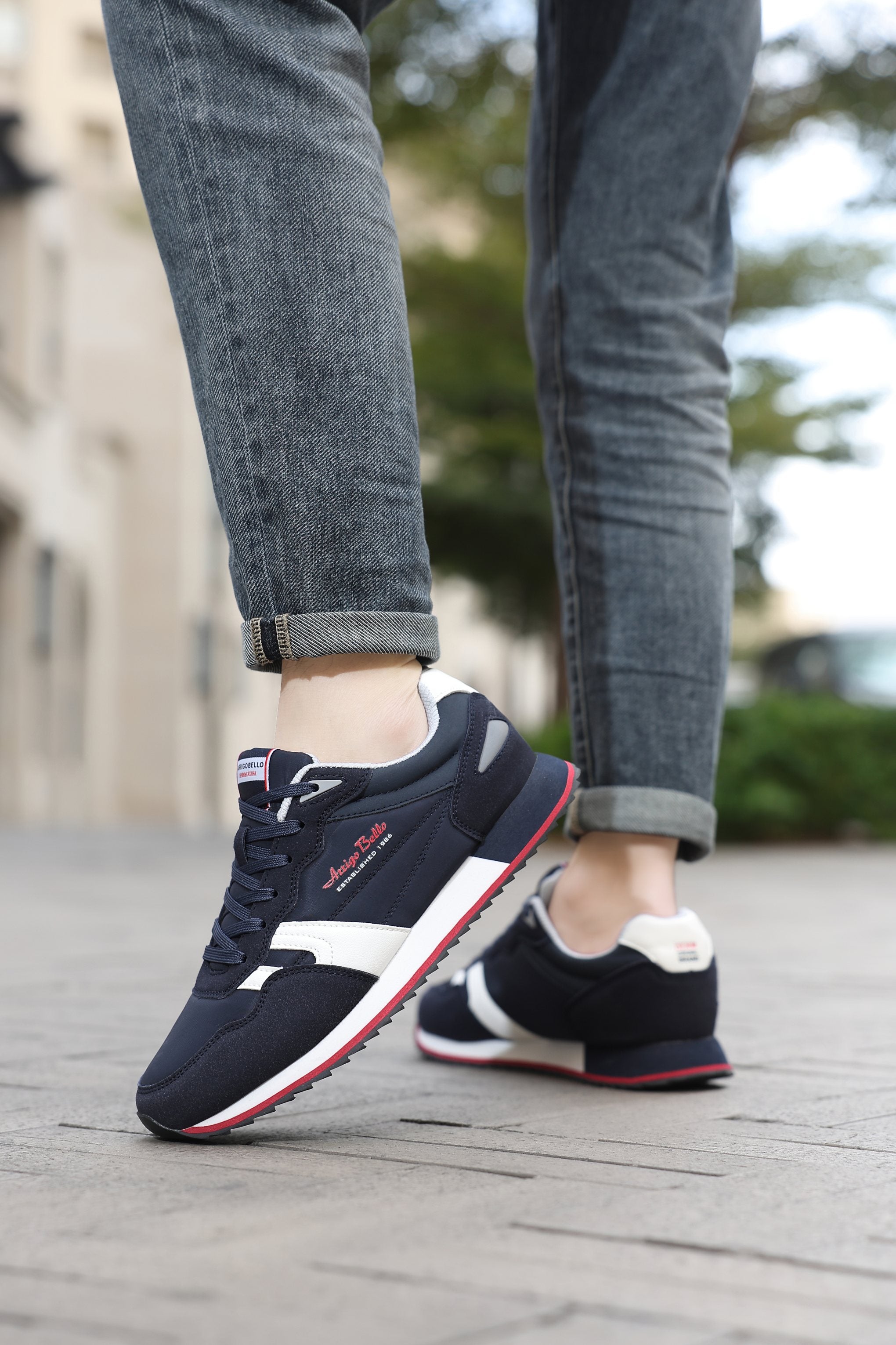 Adidasi casual pentru Barbati, Model Yvar, Realizati din textil- fâș, Insertii piele ecologica, Talpa usoara, Arrigo Bello,Bleumarin