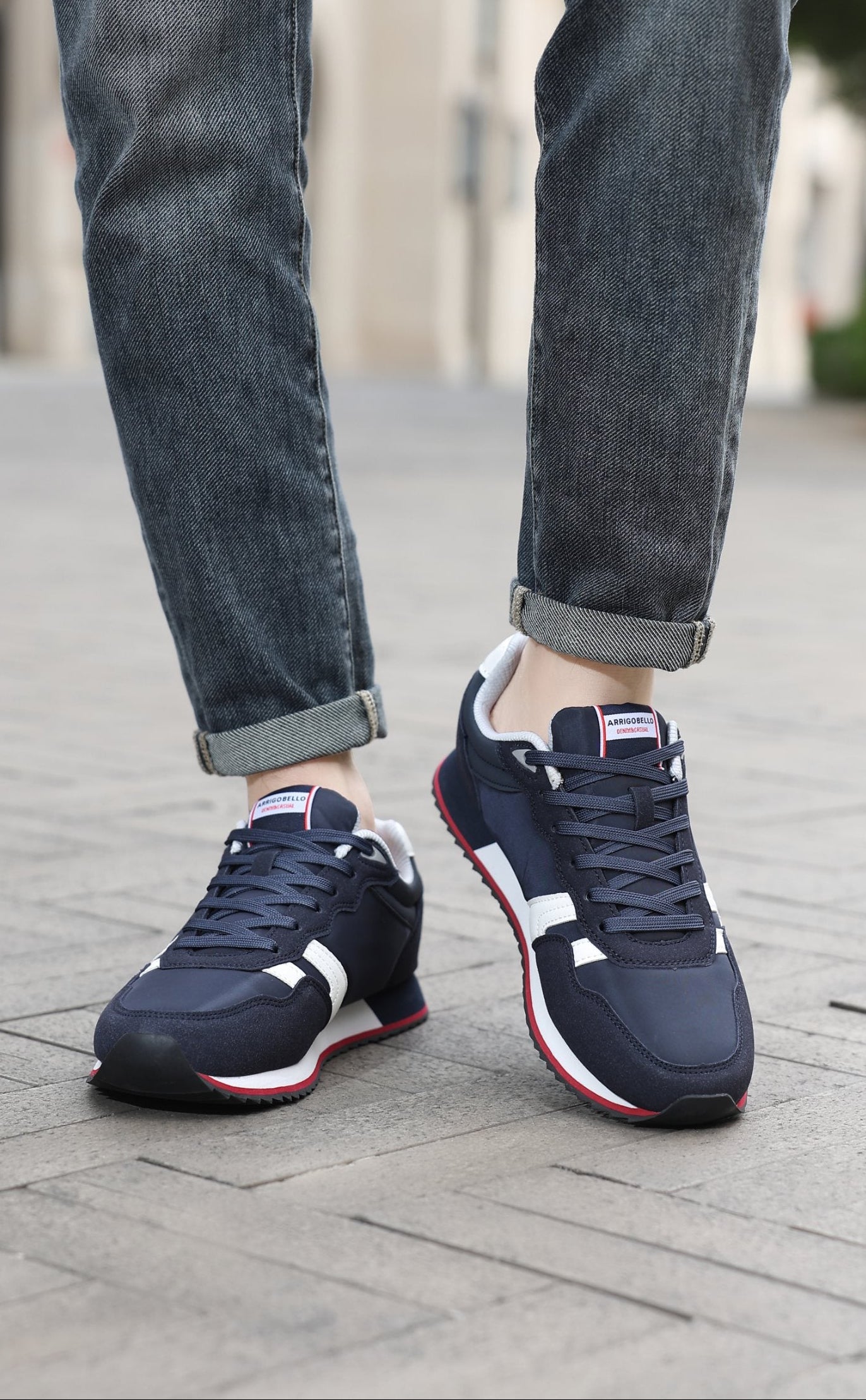 Adidasi casual pentru Barbati, Model Yvar, Realizati din textil- fâș, Insertii piele ecologica, Talpa usoara, Arrigo Bello,Bleumarin