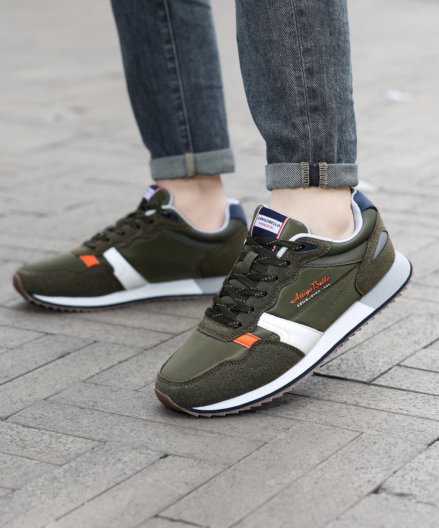 Adidasi casual pentru Barbati, Model Yvar, Realizati din textil- fâș, Insertii piele ecologica, Talpa usoara, Arrigo Bello,Khaki