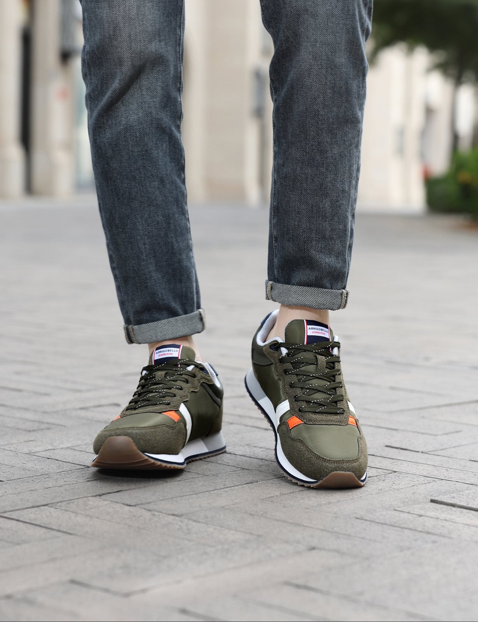 Adidasi casual pentru Barbati, Model Yvar, Realizati din textil- fâș, Insertii piele ecologica, Talpa usoara, Arrigo Bello,Khaki