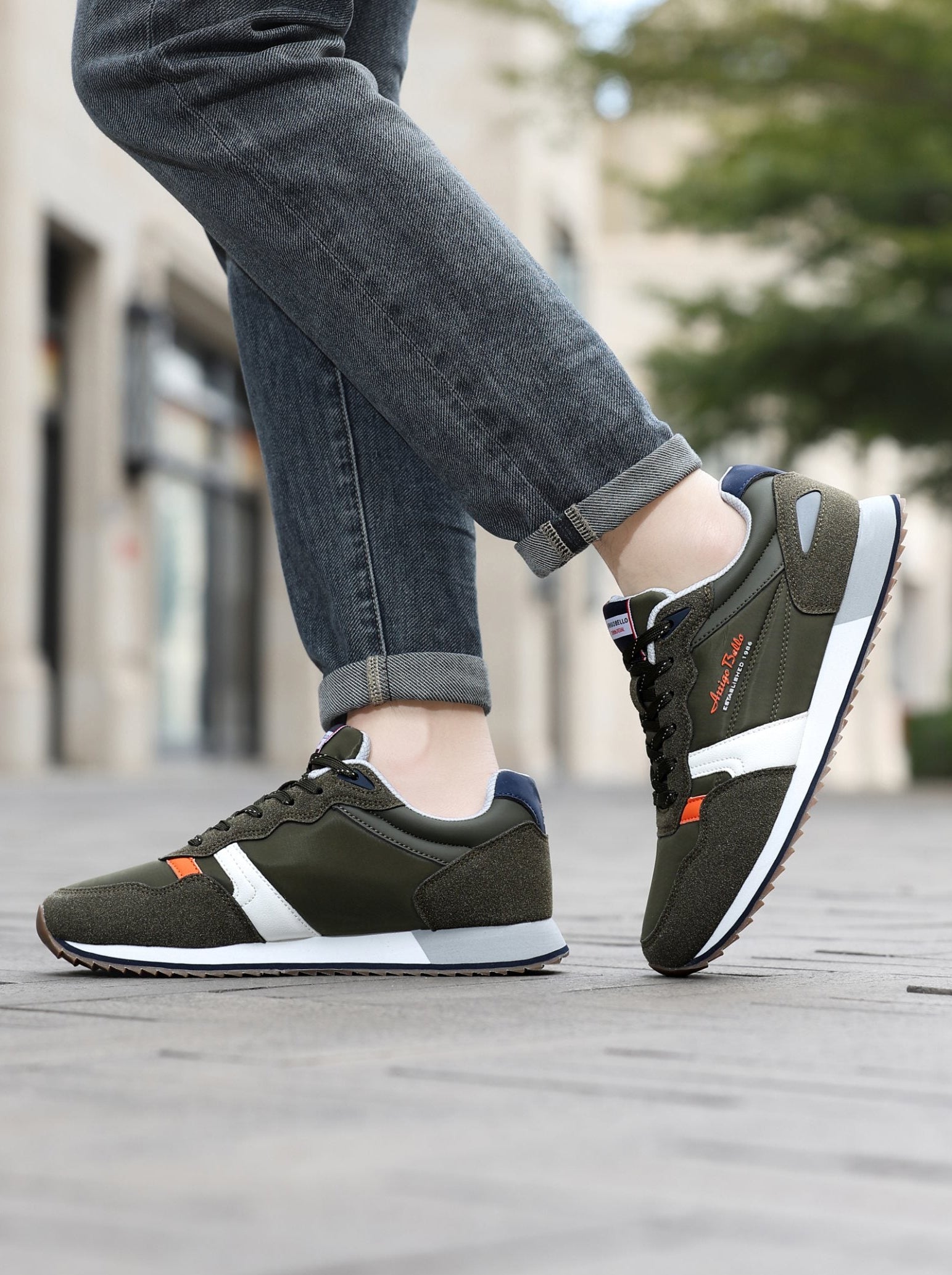 Adidasi casual pentru Barbati, Model Yvar, Realizati din textil- fâș, Insertii piele ecologica, Talpa usoara, Arrigo Bello,Khaki