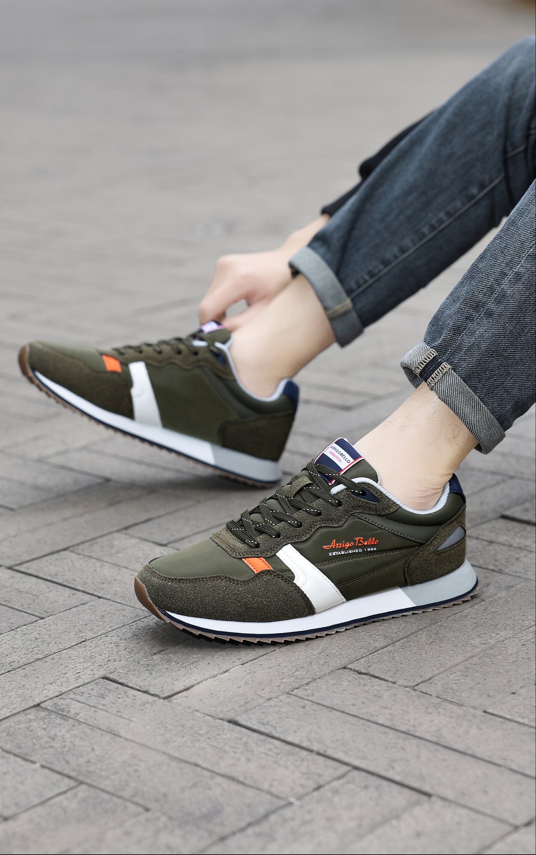 Adidasi casual pentru Barbati, Model Yvar, Realizati din textil- fâș, Insertii piele ecologica, Talpa usoara, Arrigo Bello,Khaki