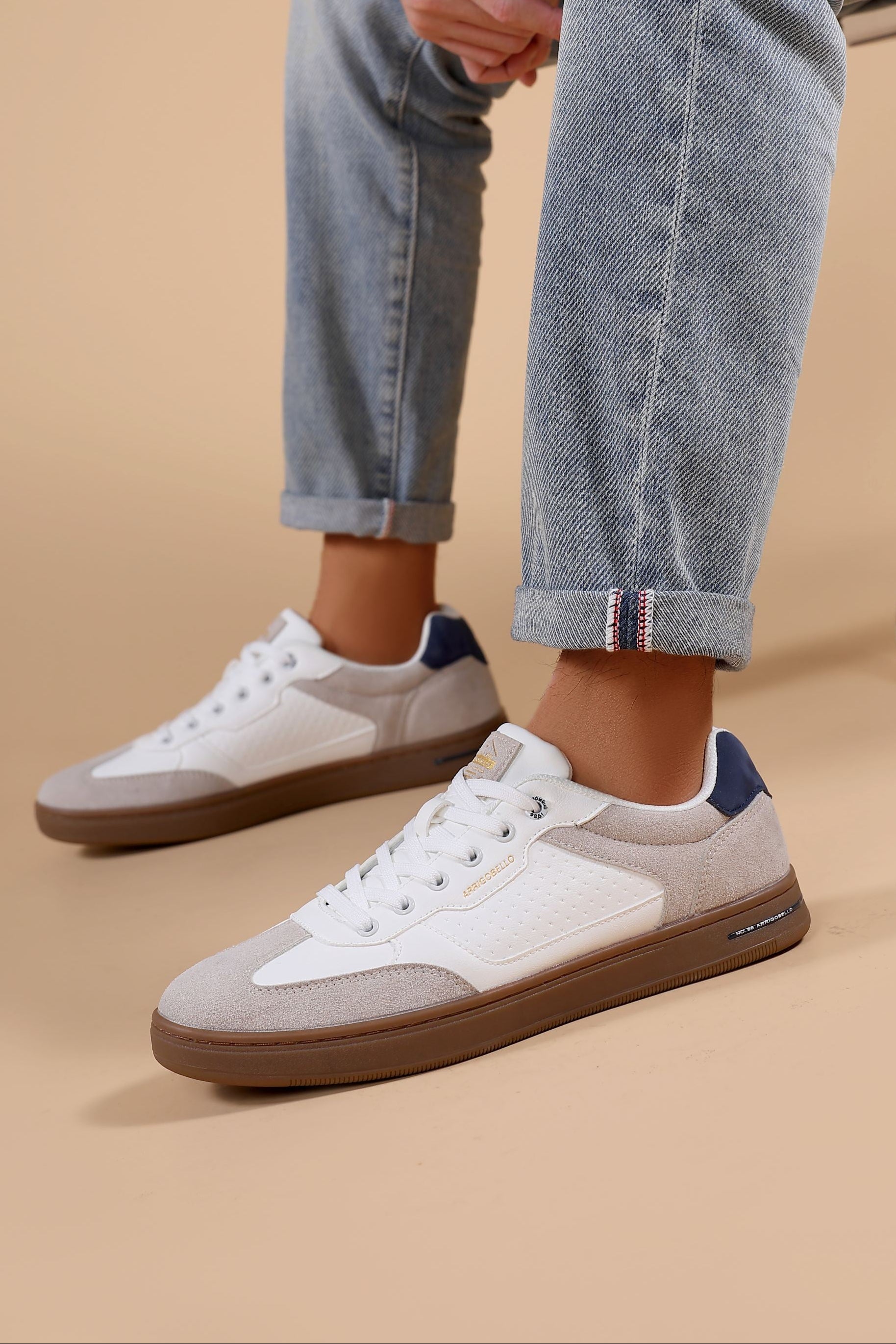 Adidasi casual pentru Barbati, Model Lucis, Talpa cusuta, Piele ecologica, Tip tenesi, Arrigo Bello, Alb