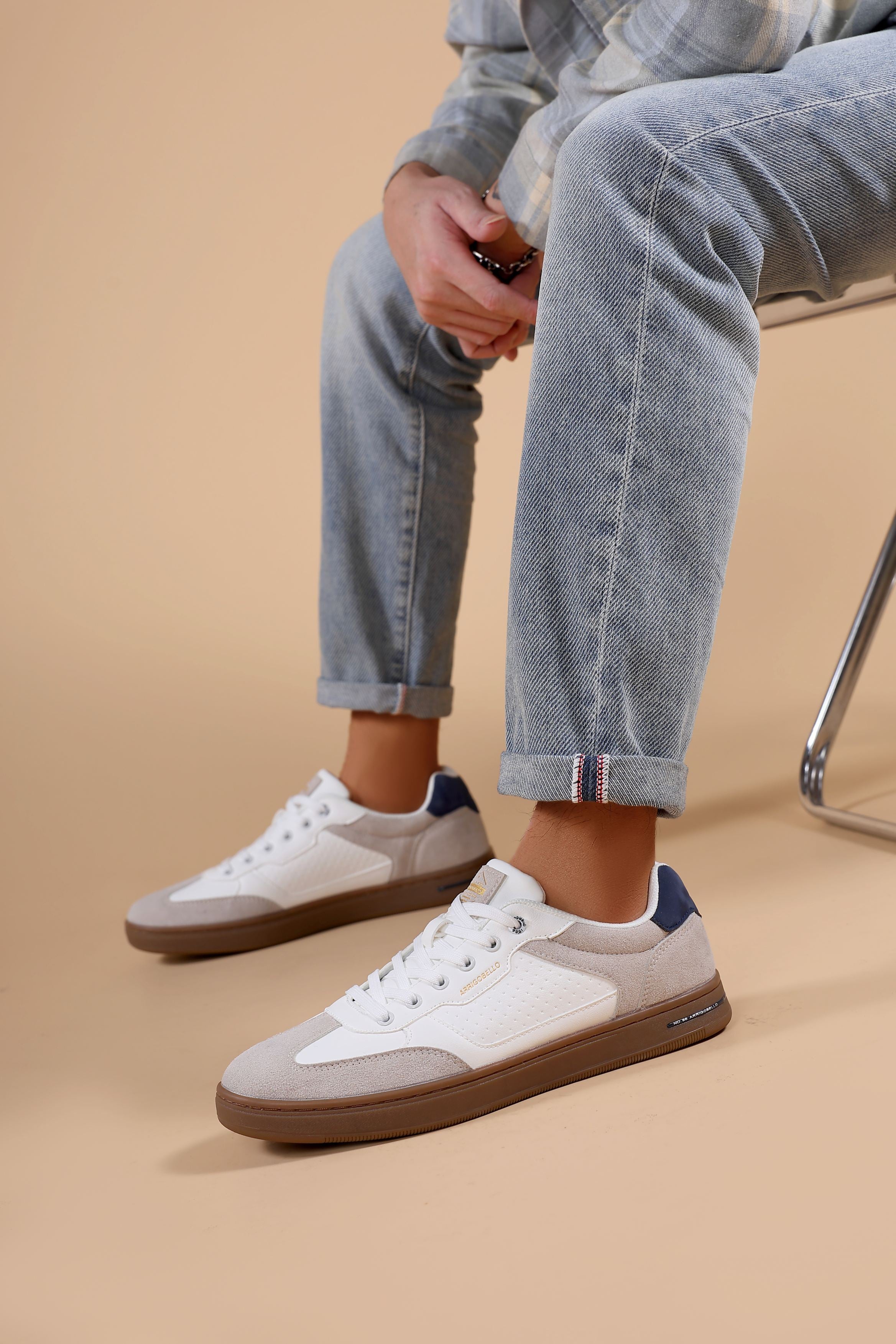 Adidasi casual pentru Barbati, Model Lucis, Talpa cusuta, Piele ecologica, Tip tenesi, Arrigo Bello, Alb