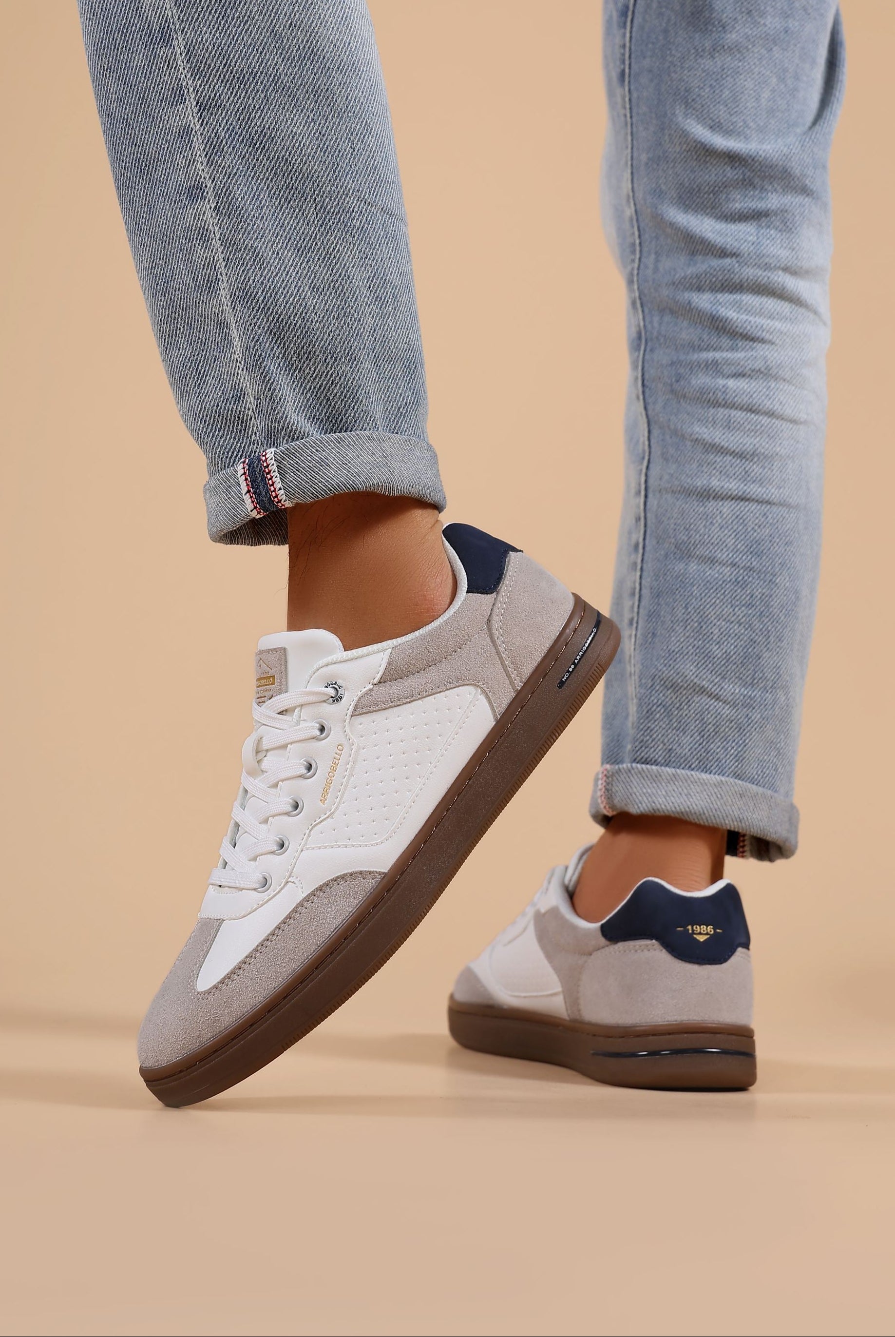 Adidasi casual pentru Barbati, Model Lucis, Talpa cusuta, Piele ecologica, Tip tenesi, Arrigo Bello, Alb