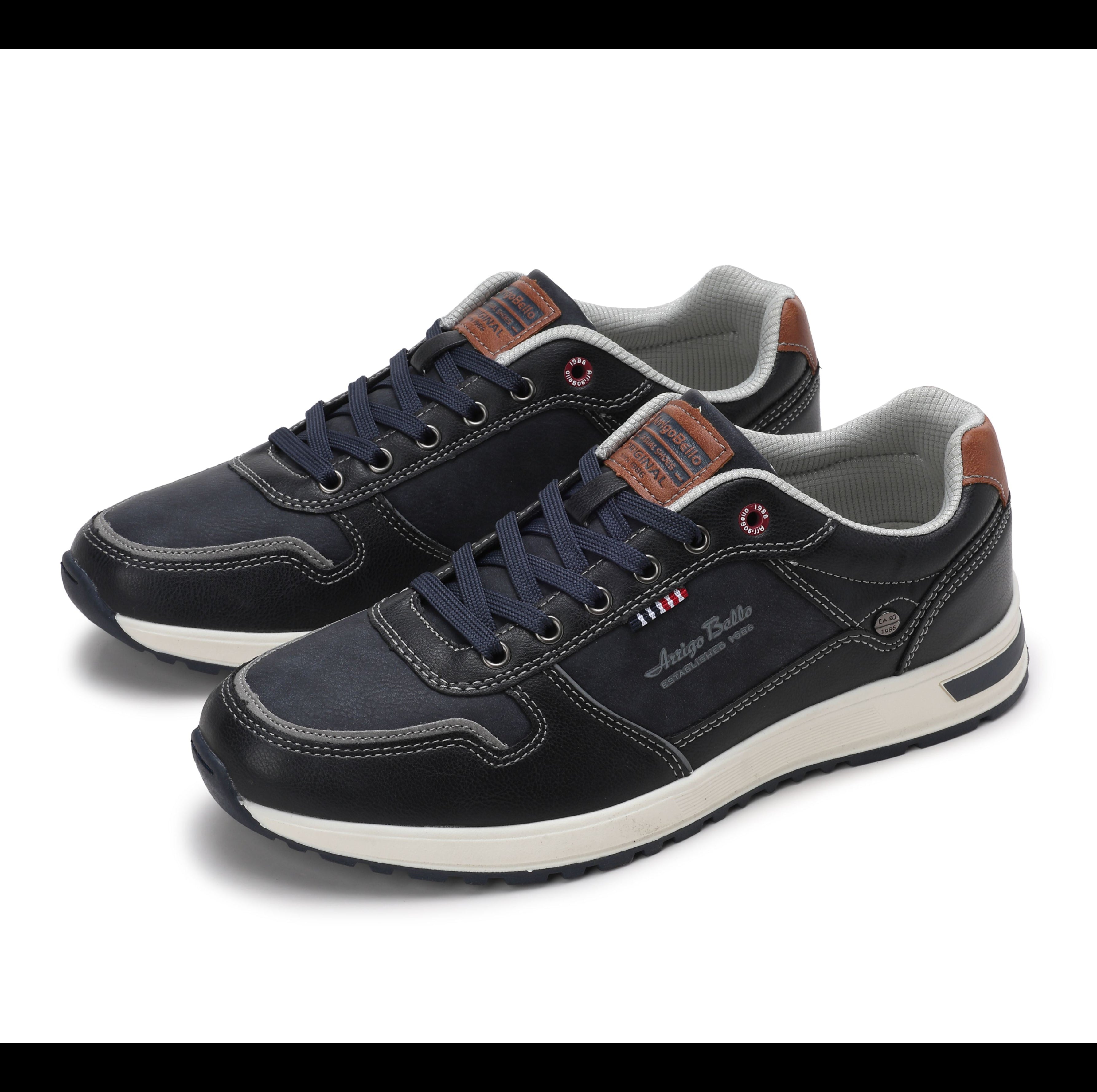 Adidasi casual pentru Barbati, Model Bastian, Piele ecologica, Inchidere sireturi, Arrigo Bello, Bleumarin
