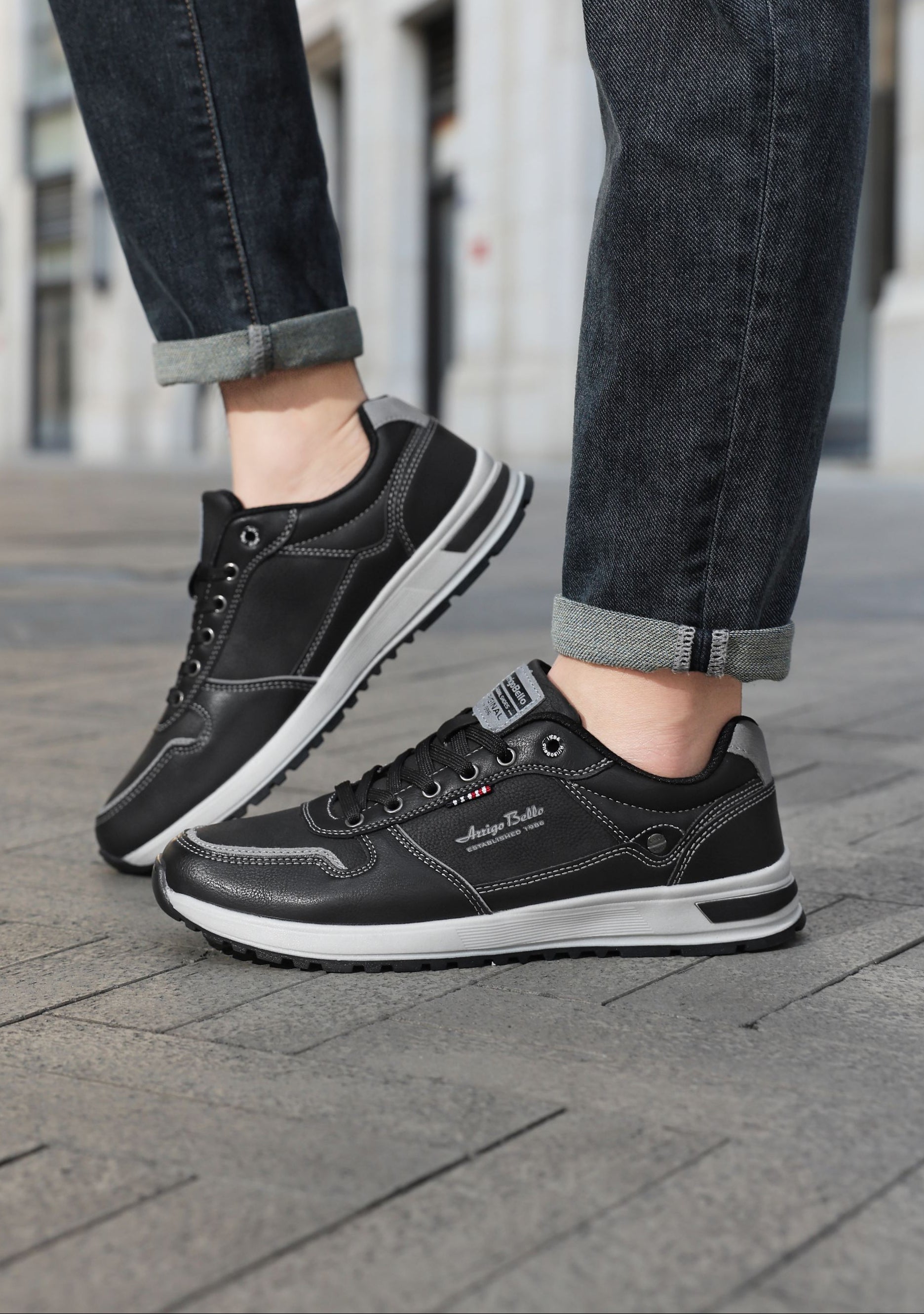 Adidasi casual pentru Barbati, Model Bastian, Piele ecologica, Inchidere sireturi, Arrigo Bello,Negru