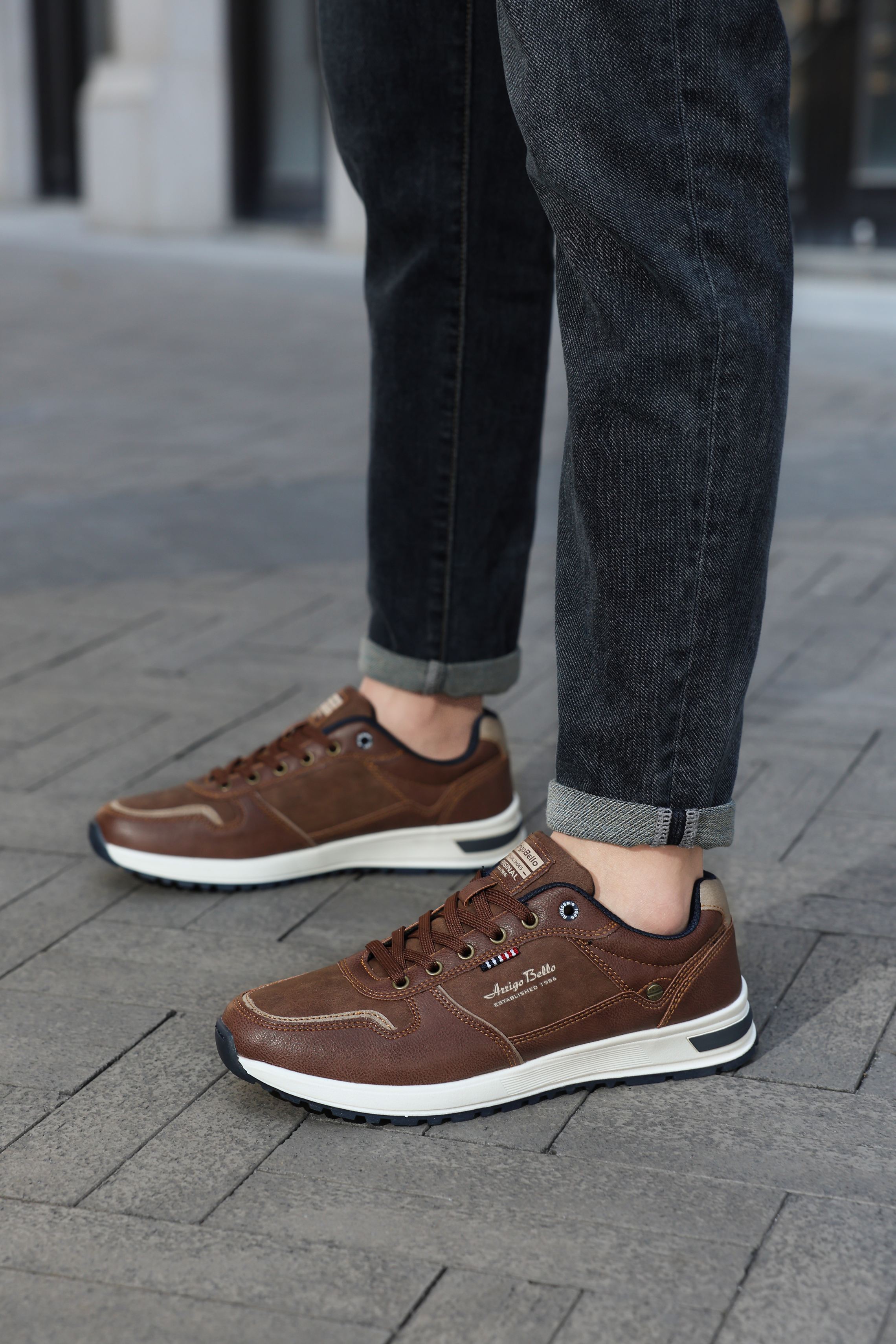 Adidasi casual pentru Barbati, Model Bastian, Piele ecologica, Inchidere sireturi, Arrigo Bello, Maro