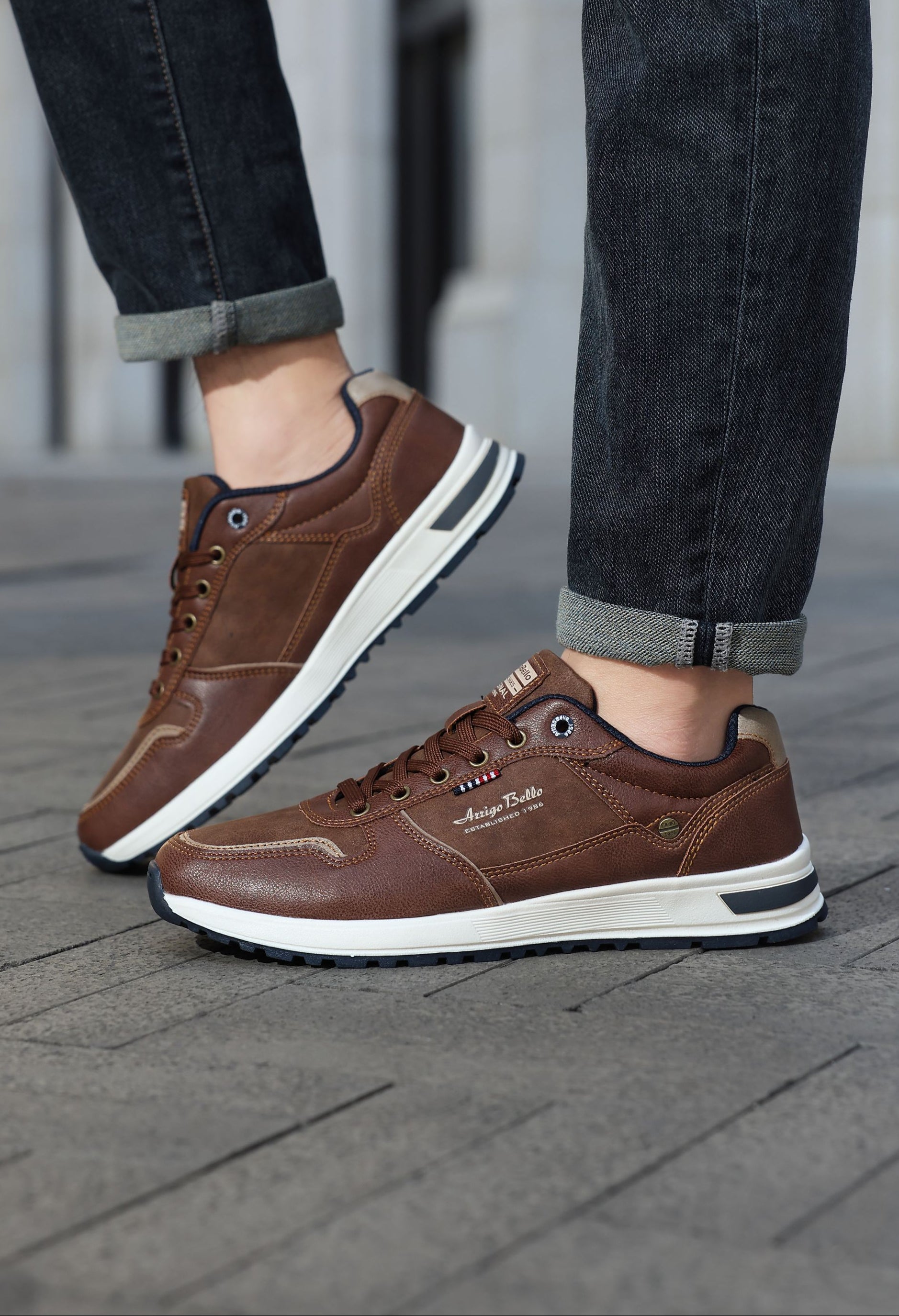 Adidasi casual pentru Barbati, Model Bastian, Piele ecologica, Inchidere sireturi, Arrigo Bello, Maro