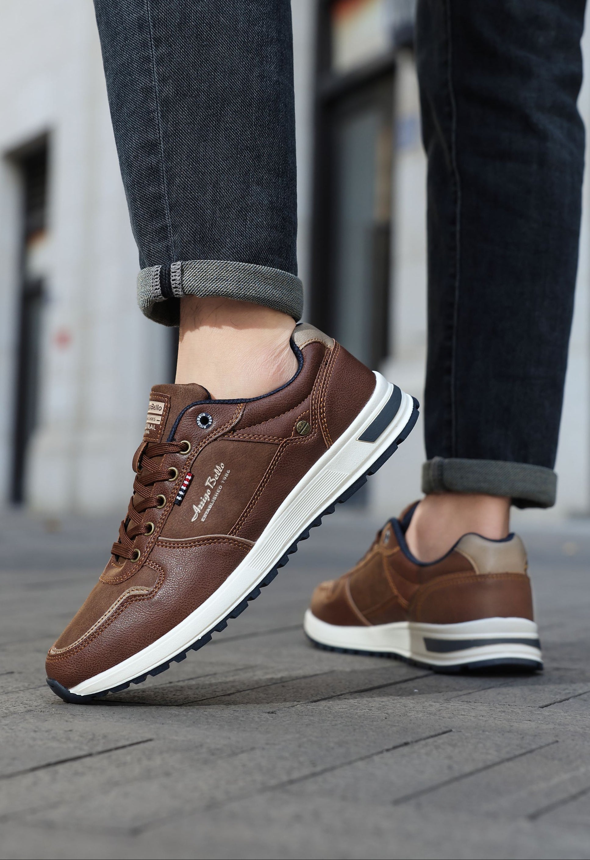 Adidasi casual pentru Barbati, Model Bastian, Piele ecologica, Inchidere sireturi, Arrigo Bello, Maro