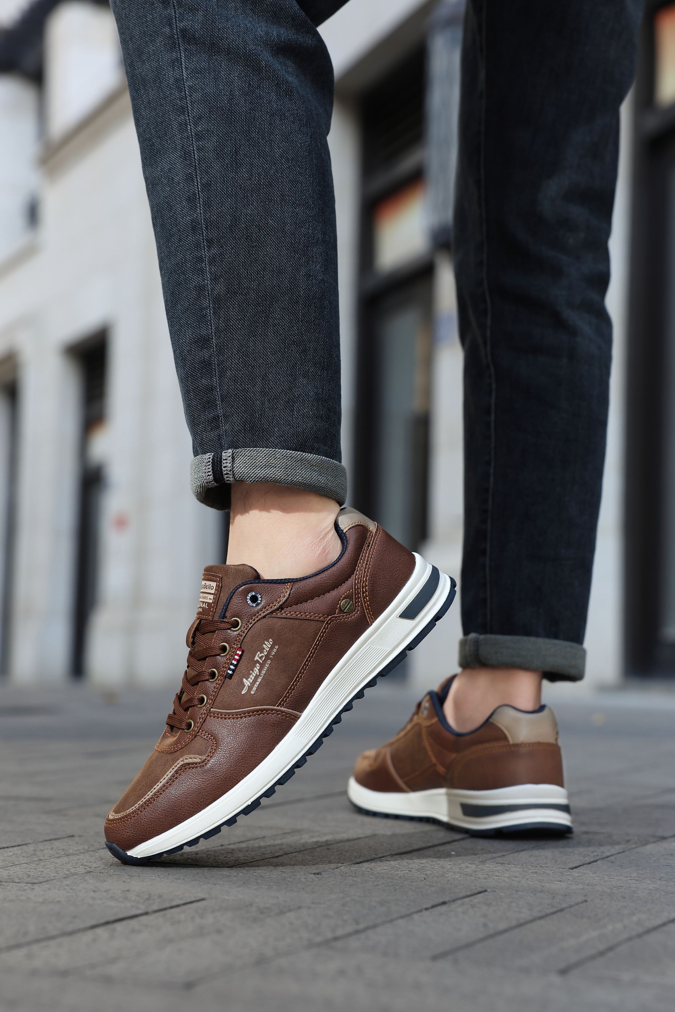 Adidasi casual pentru Barbati, Model Bastian, Piele ecologica, Inchidere sireturi, Arrigo Bello, Maro