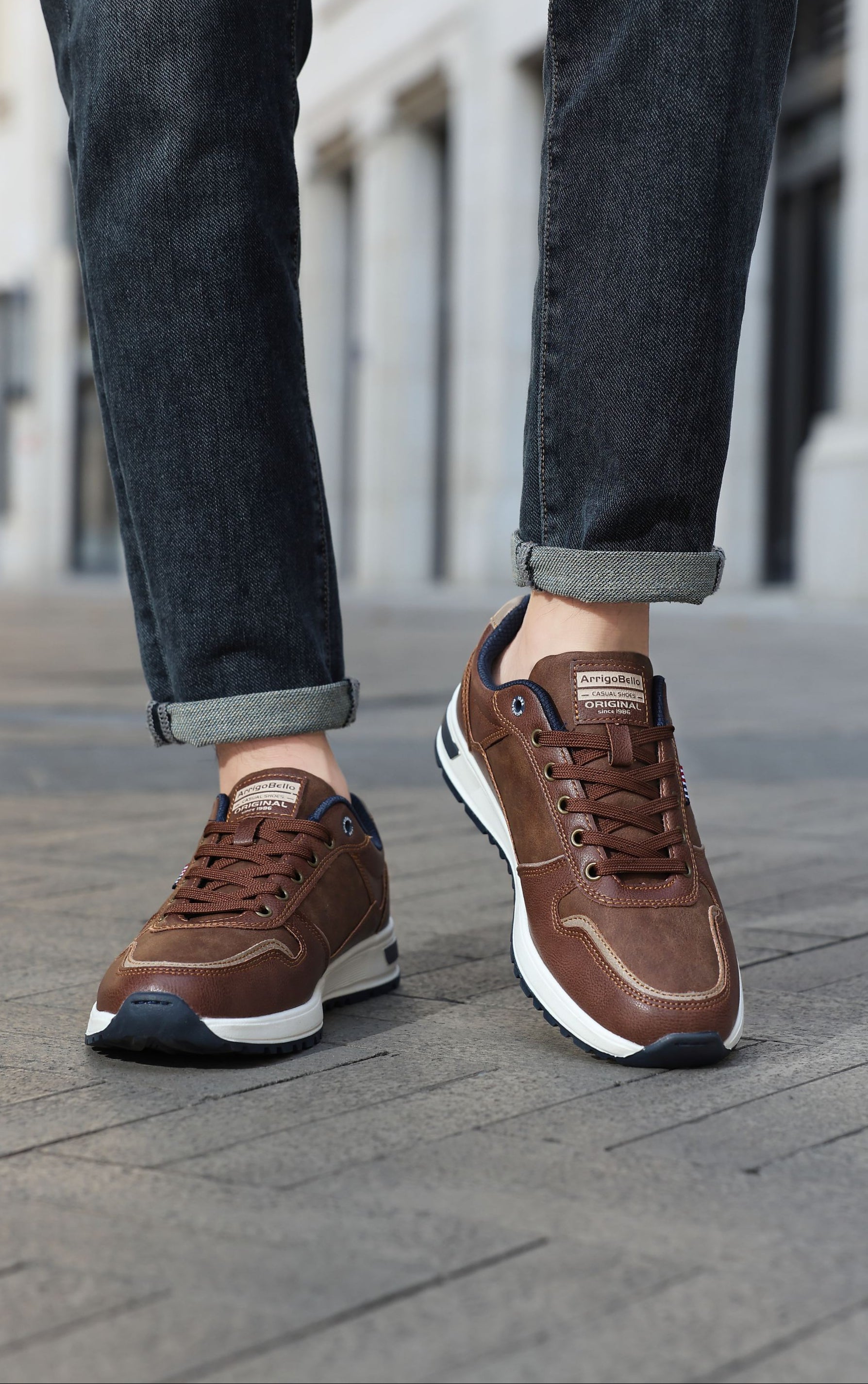 Adidasi casual pentru Barbati, Model Bastian, Piele ecologica, Inchidere sireturi, Arrigo Bello, Maro