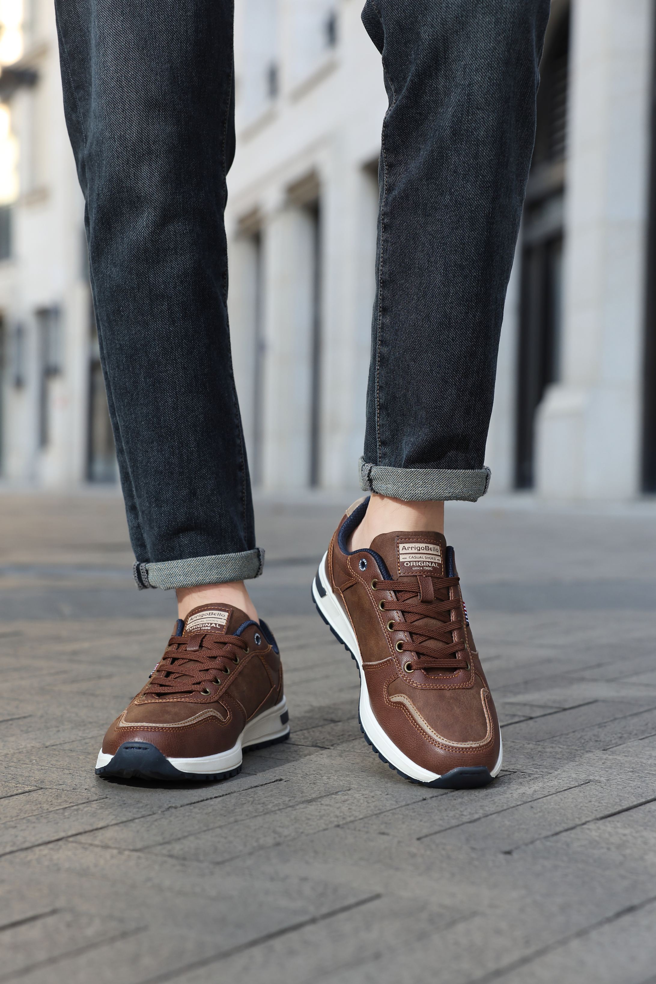 Adidasi casual pentru Barbati, Model Bastian, Piele ecologica, Inchidere sireturi, Arrigo Bello, Maro