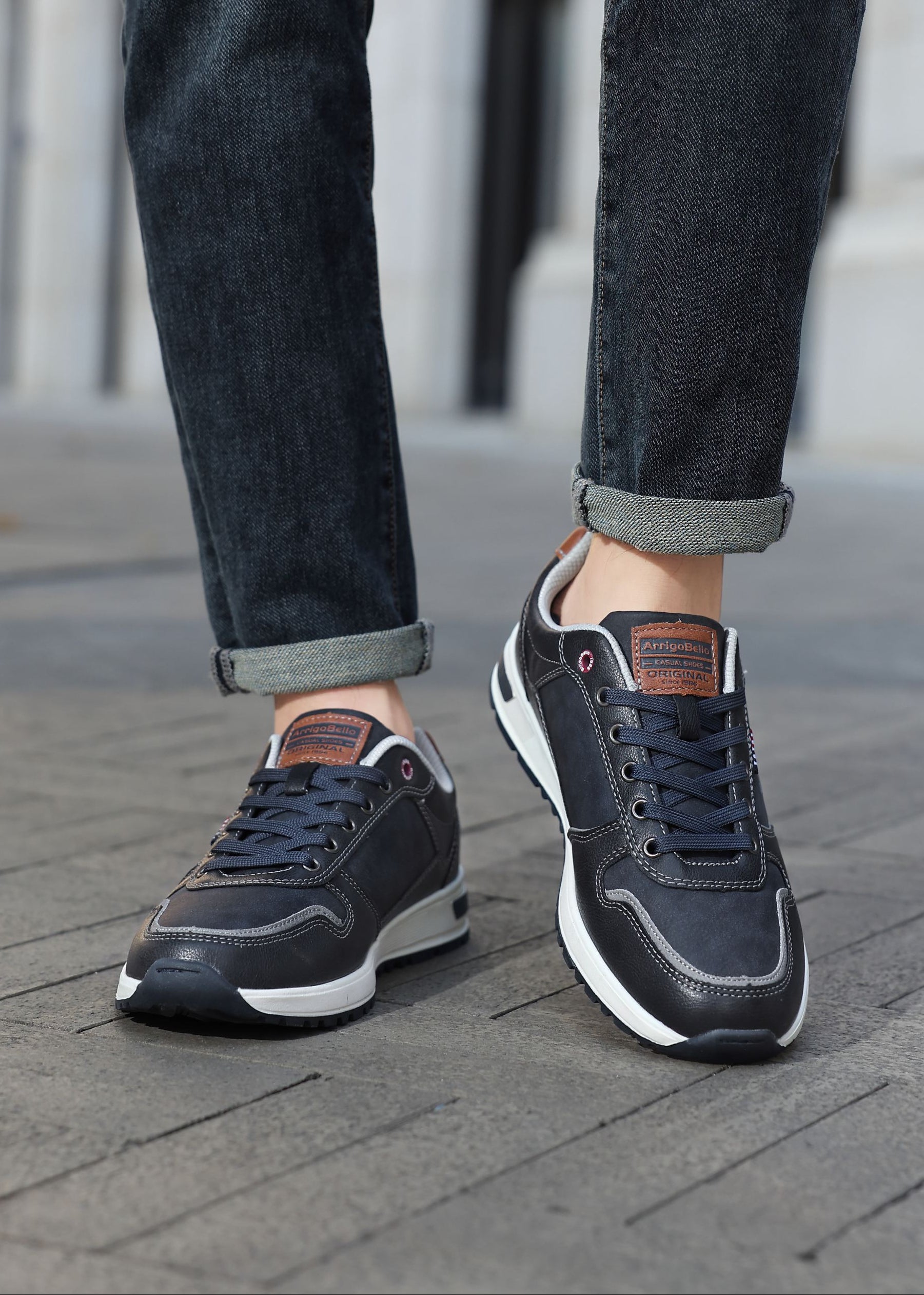 Adidasi casual pentru Barbati, Model Bastian, Piele ecologica, Inchidere sireturi, Arrigo Bello, Bleumarin