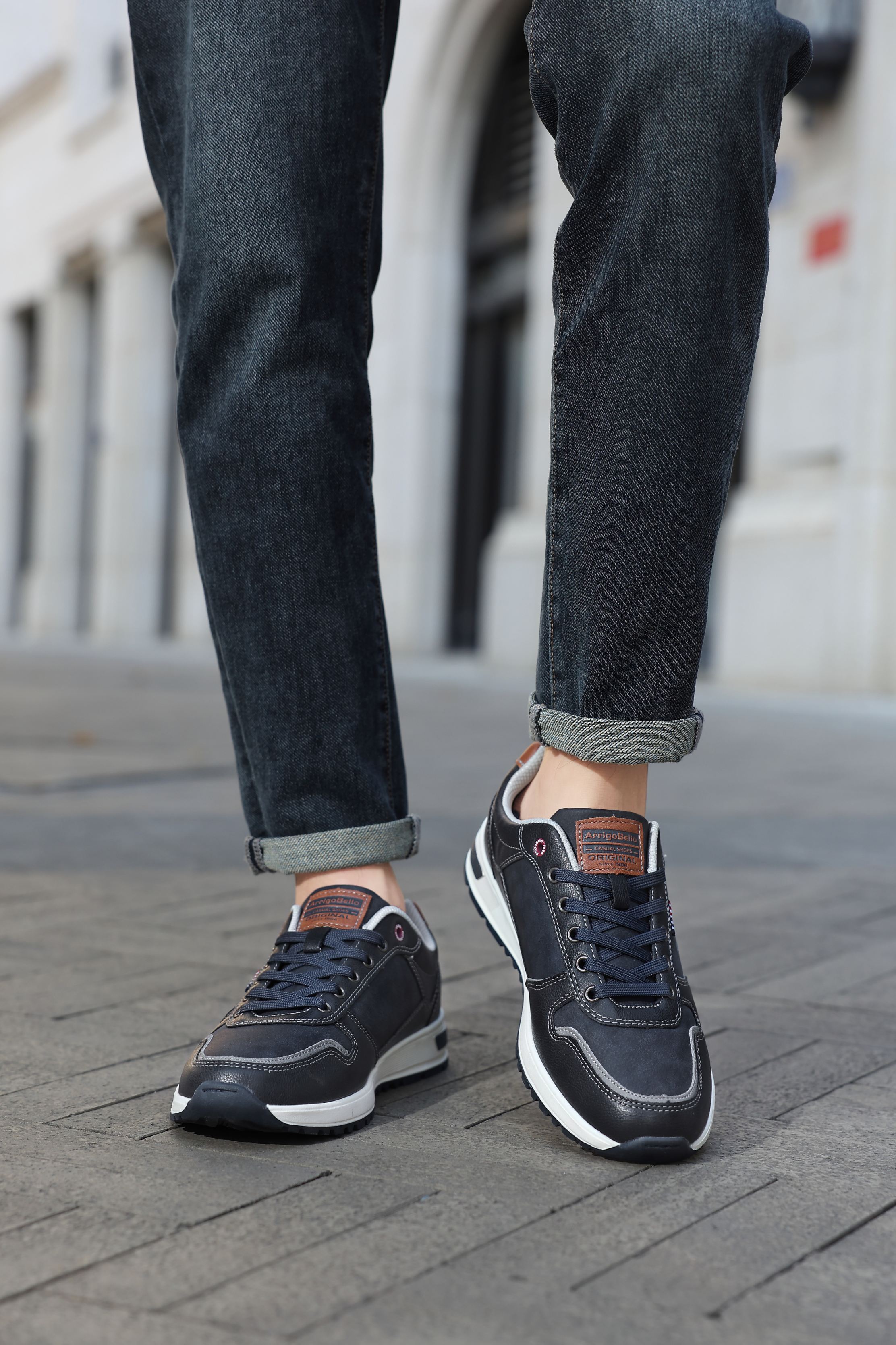 Adidasi casual pentru Barbati, Model Bastian, Piele ecologica, Inchidere sireturi, Arrigo Bello, Bleumarin
