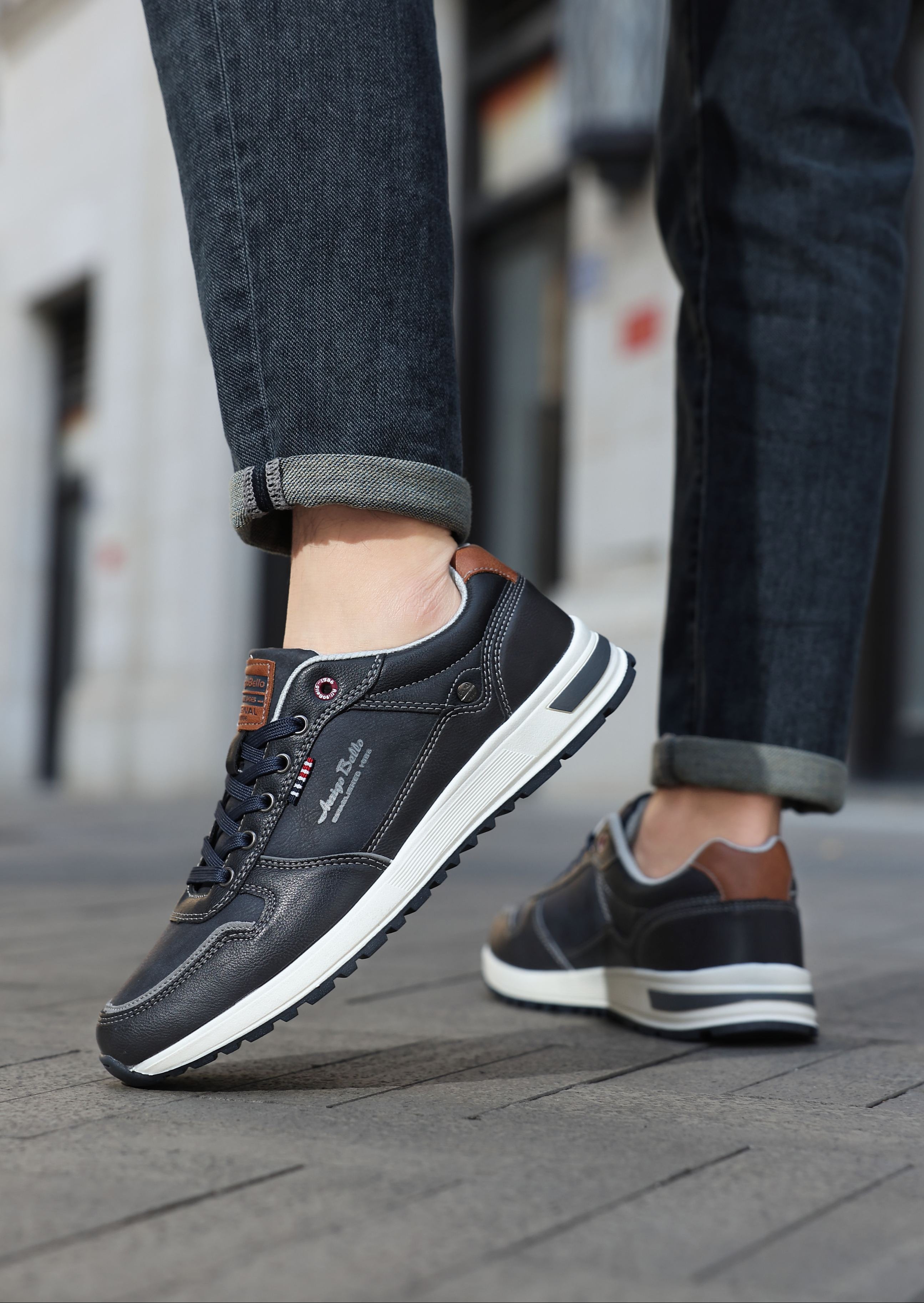Adidasi casual pentru Barbati, Model Bastian, Piele ecologica, Inchidere sireturi, Arrigo Bello, Bleumarin