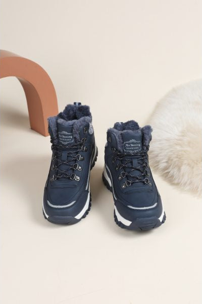 Ghete Imblanite pentru Femei si Copii, Model Amyri, Piele Ecologica, Talpa Antiderapanta cu striatii, Confortabile si Calduroase, Ax Boxing, Bleumarin
