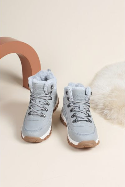 Ghete Imblanite pentru Femei si Copii, Model Amyri, Piele Ecologica, Talpa Antiderapanta cu striatii, Confortabile si Calduroase, Ax Boxing, Gri