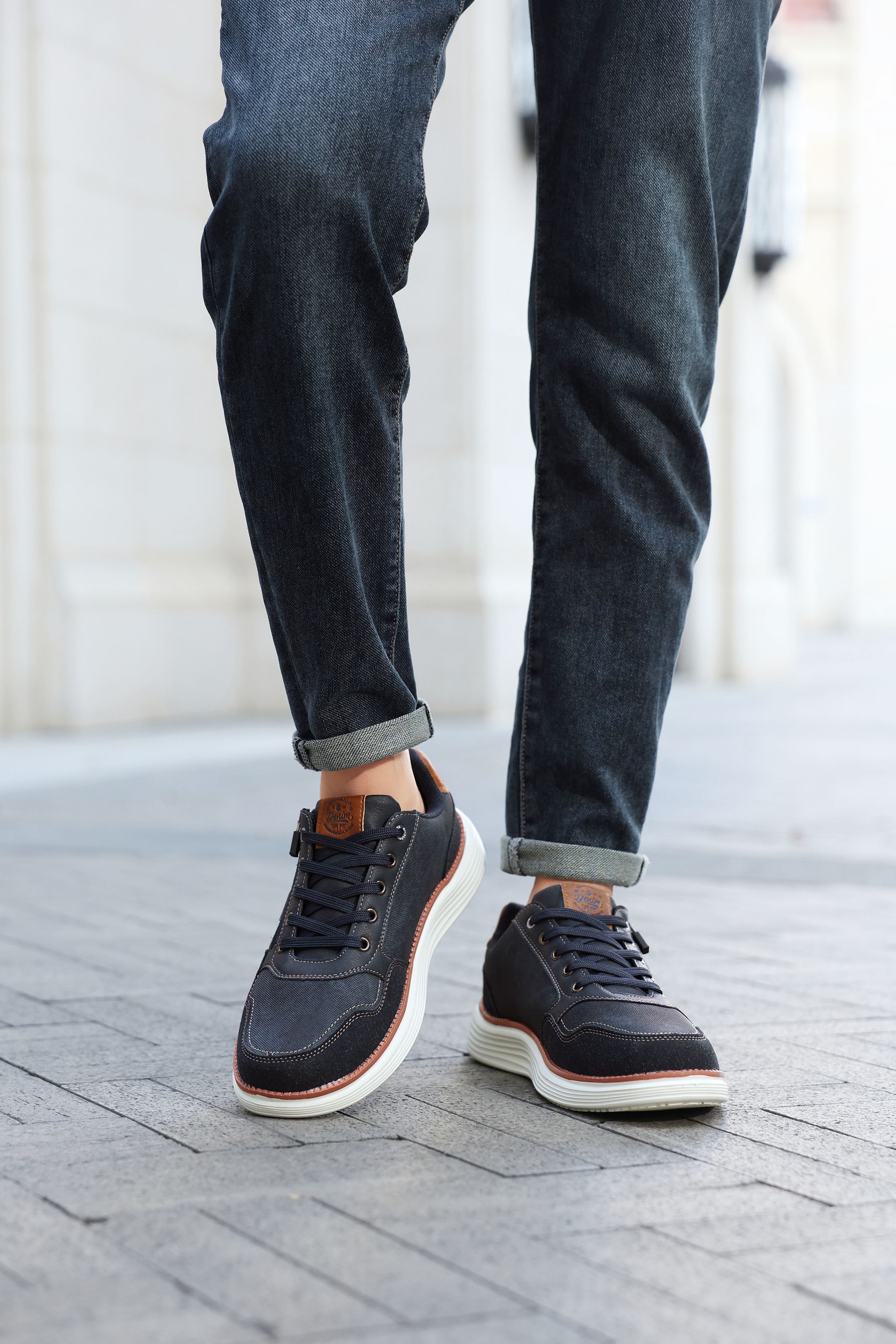 Adidasi casual Bărbați, Model Franco, Piele ecologică, inserții din Piele naturală, Talpă ușoară din Spumă, fermoar funcțional, Arrigo Bello,Bleumarin