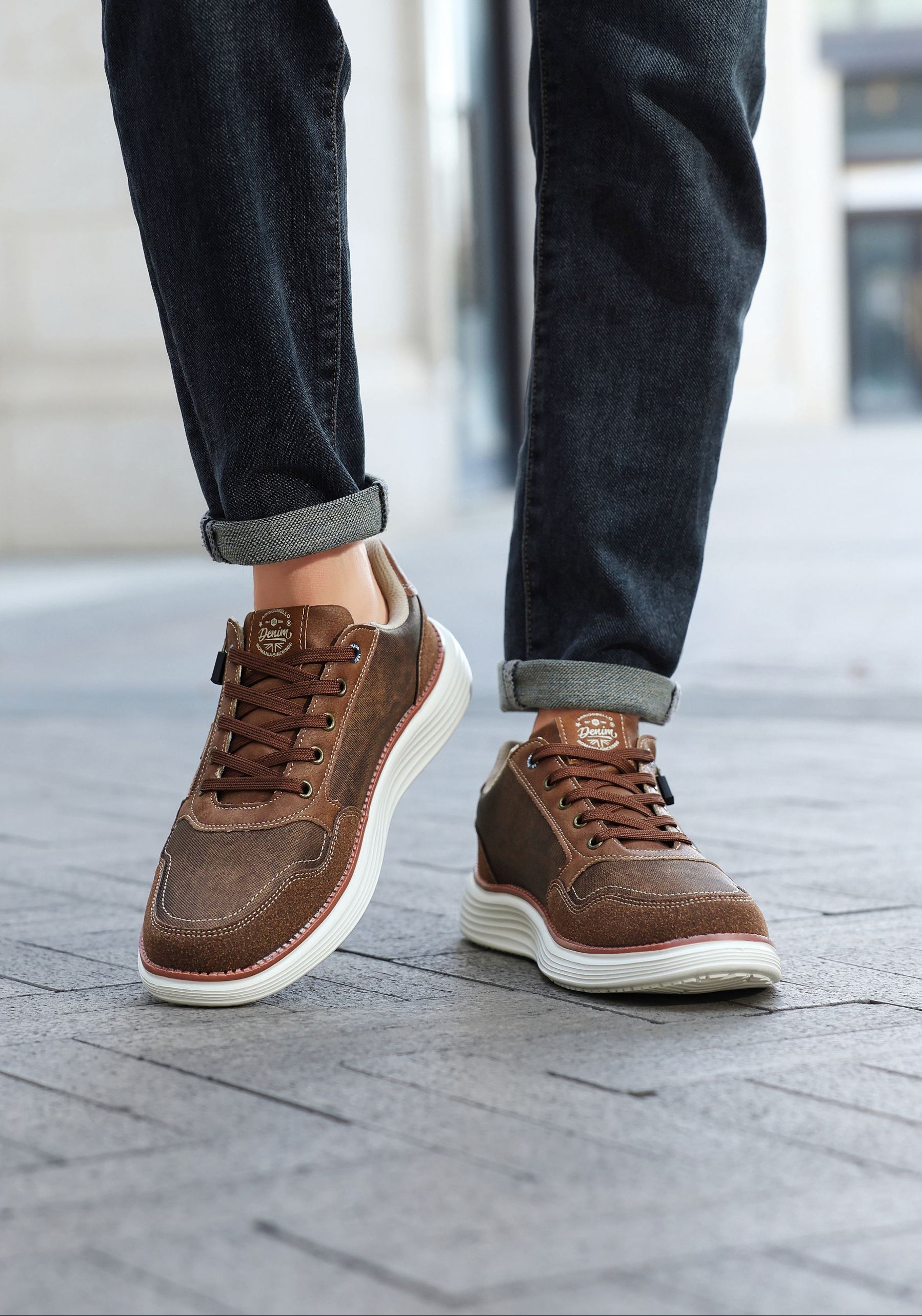 Adidasi casual Bărbați, Model Franco, Piele ecologică, inserții din Piele naturală, Talpă ușoară din Spumă, fermoar funcțional, Arrigo Bello,Maro