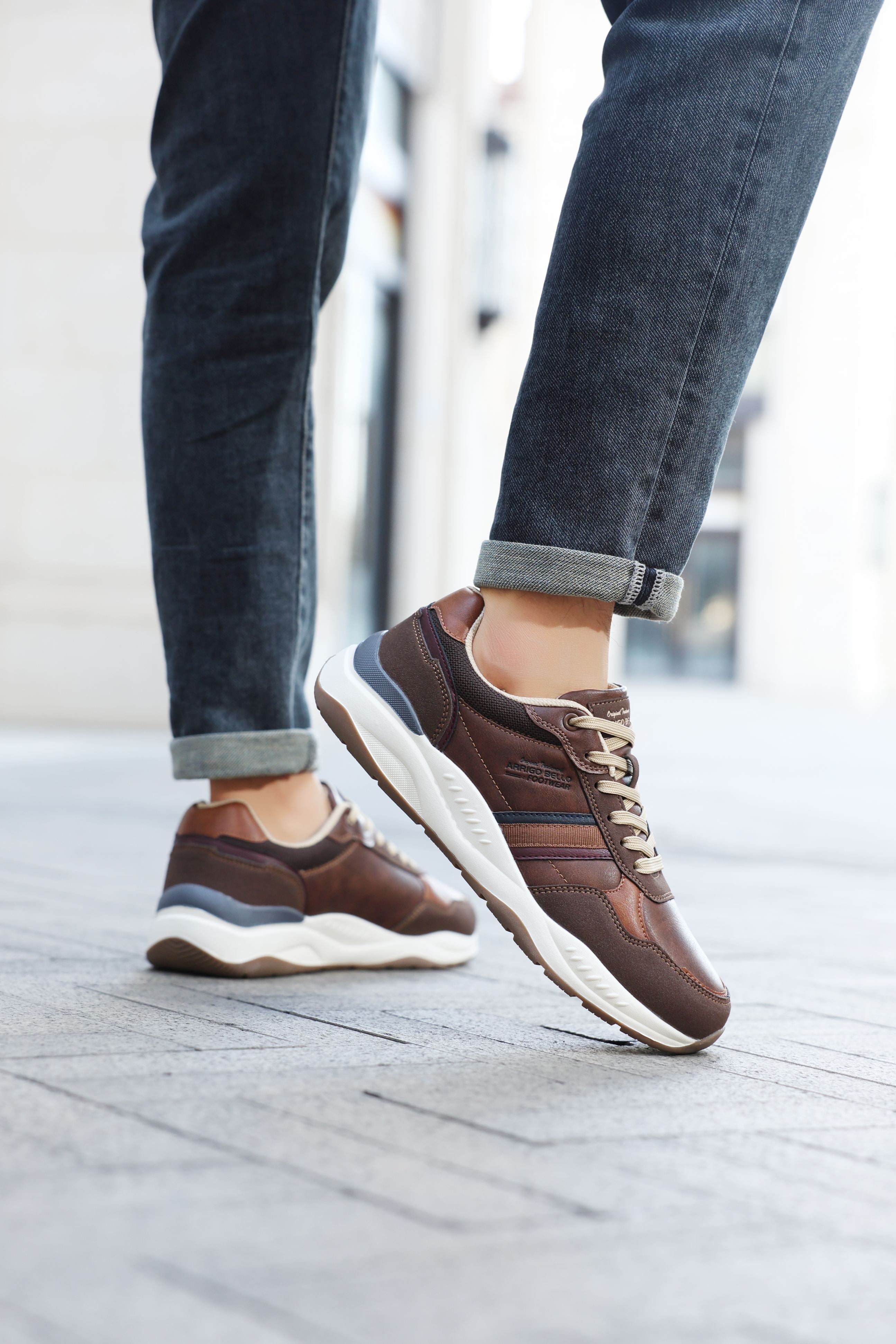 Adidasi casual pentru Barbati, Model Ares, Piele ecologica premium, Talpa usoara, Arrigo Bello, Maro