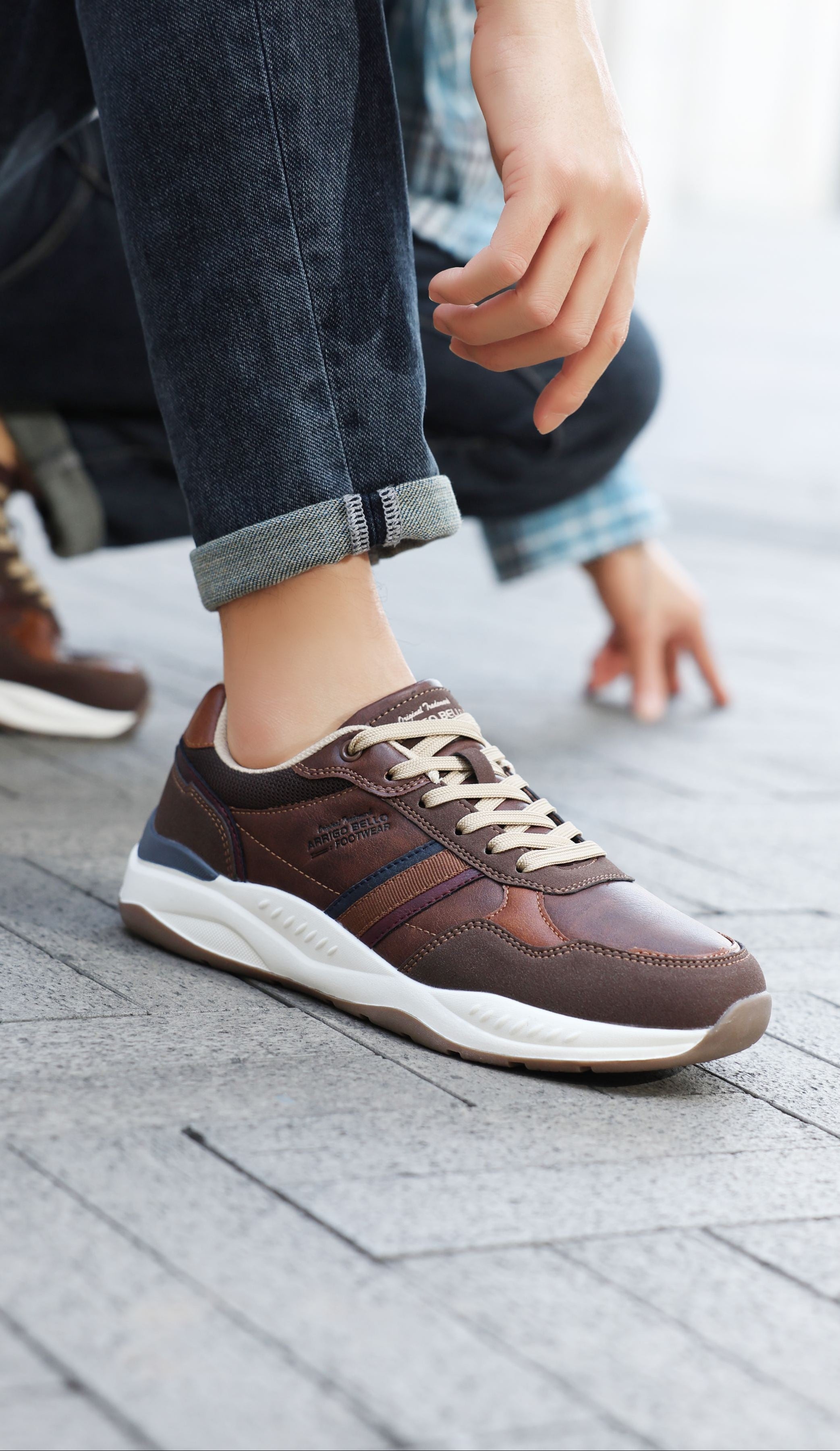 Adidasi casual pentru Barbati, Model Ares, Piele ecologica premium, Talpa usoara, Arrigo Bello, Maro