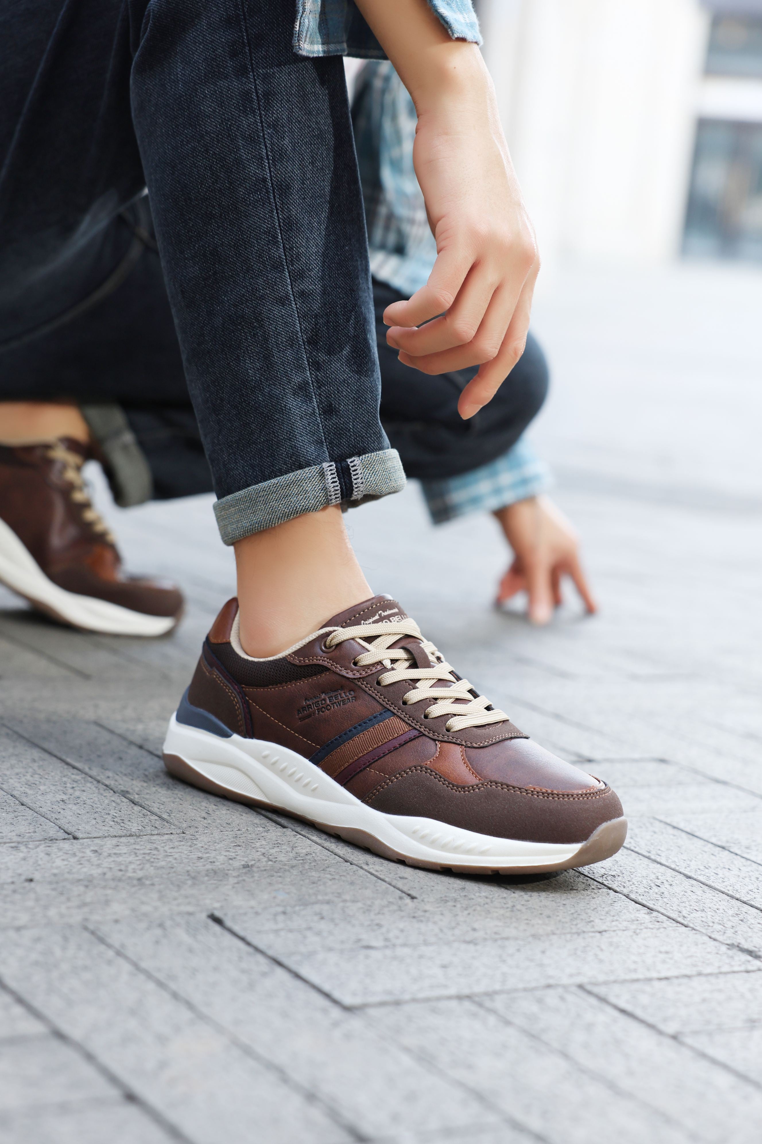 Adidasi casual pentru Barbati, Model Ares, Piele ecologica premium, Talpa usoara, Arrigo Bello, Maro