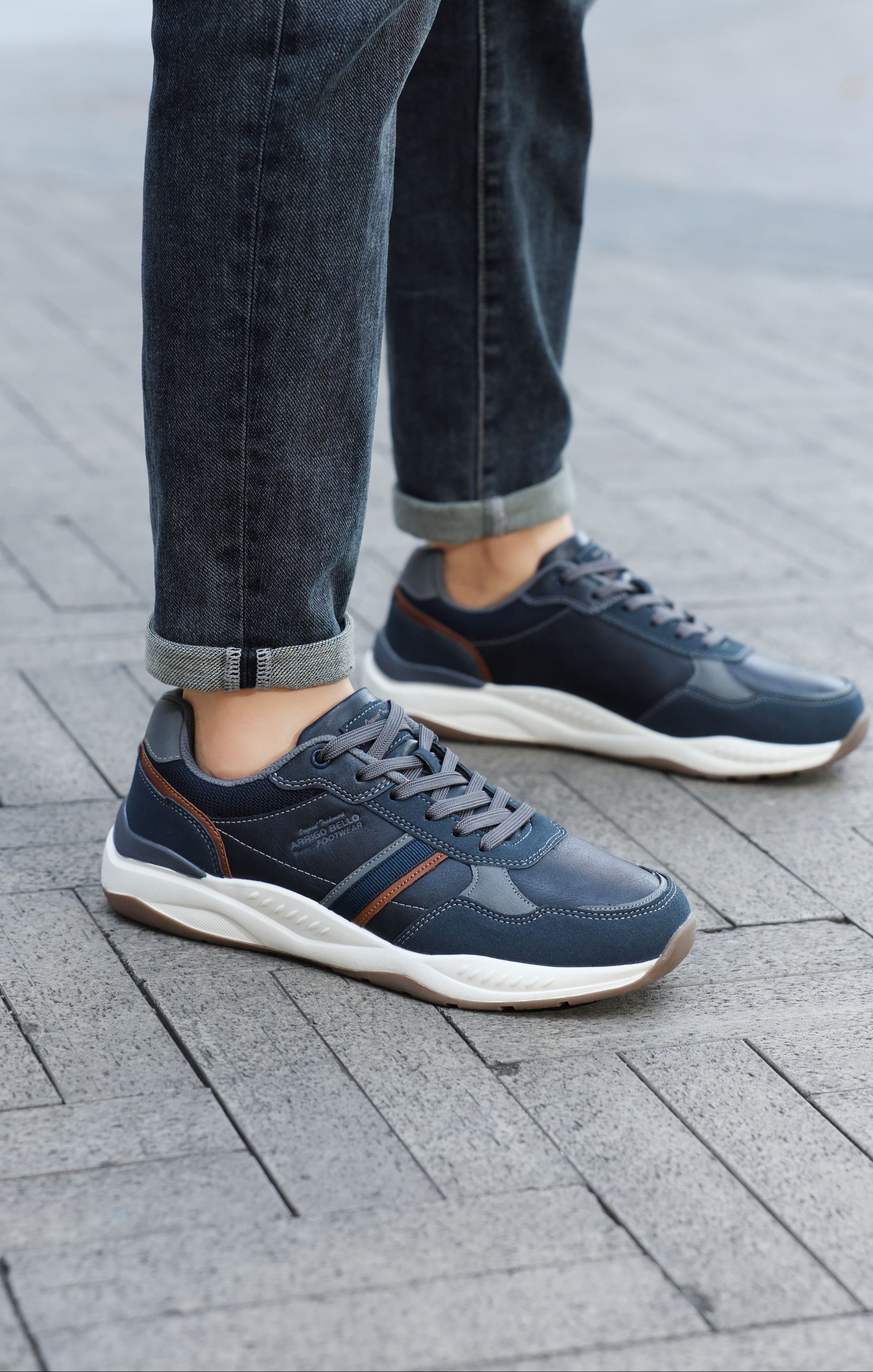 Adidasi casual pentru Barbati, Model Ares, Piele ecologica premium, Talpa usoara, Arrigo Bello, Bleumarin