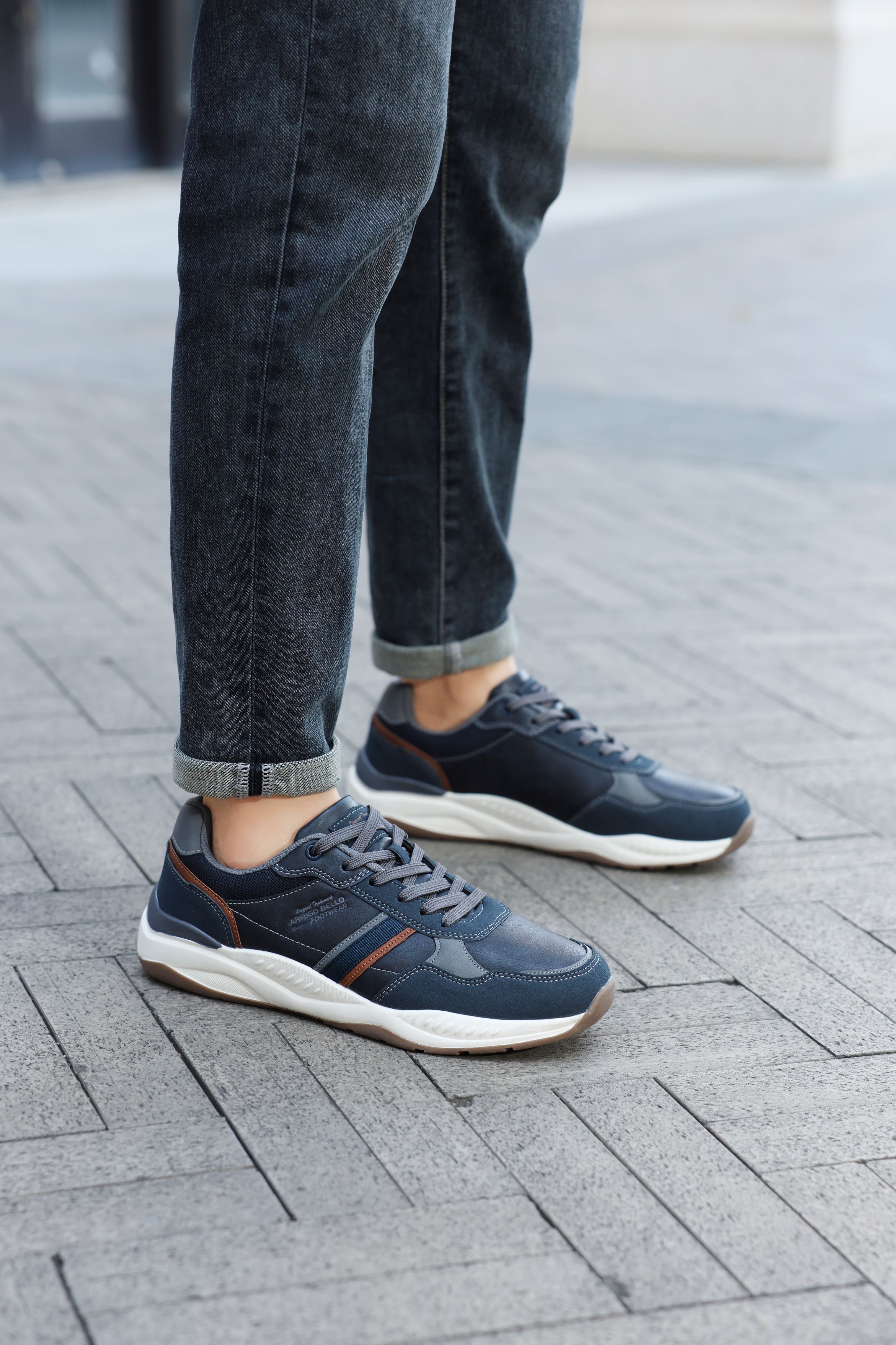 Adidasi casual pentru Barbati, Model Ares, Piele ecologica premium, Talpa usoara, Arrigo Bello, Bleumarin