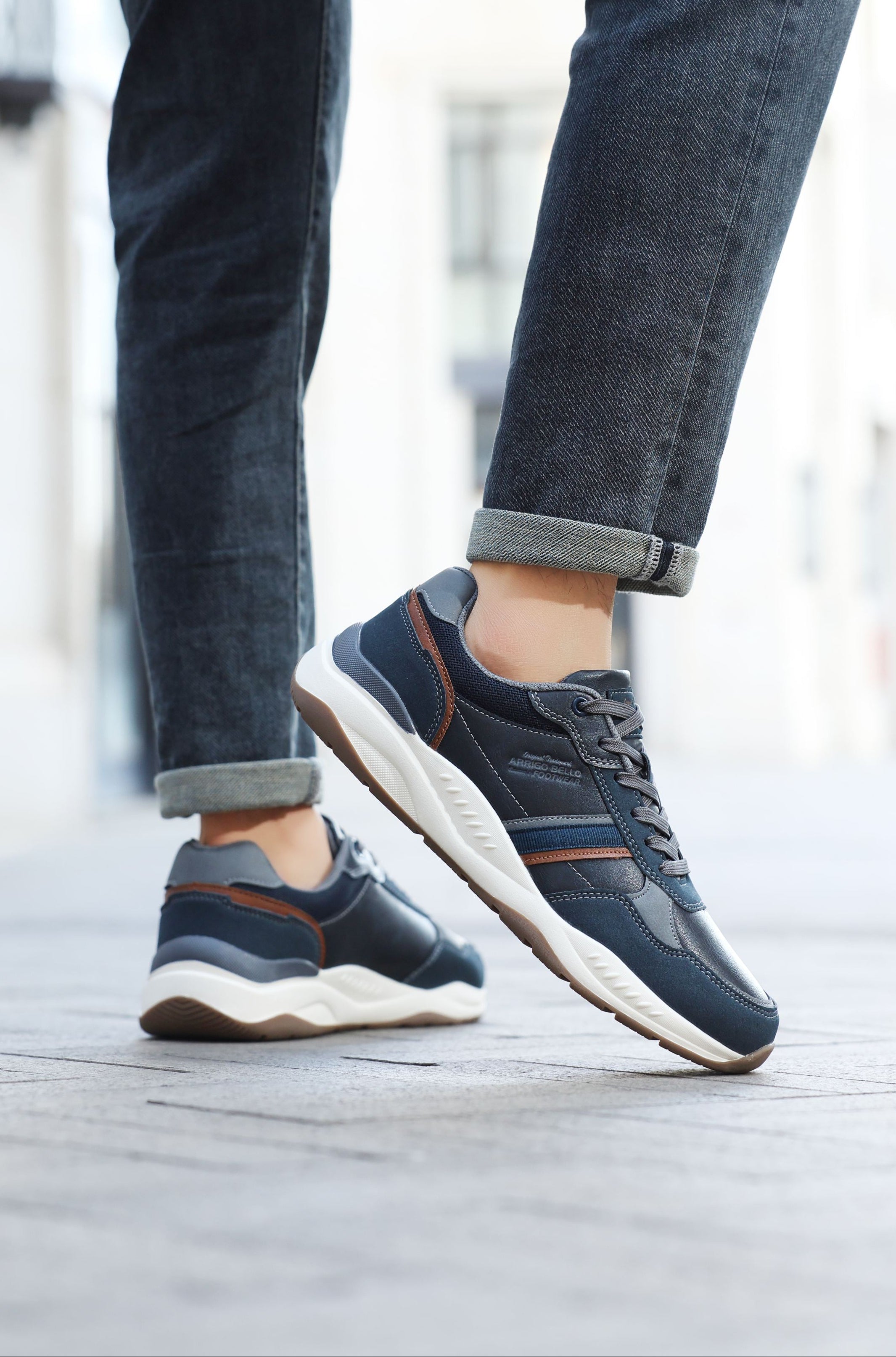 Adidasi casual pentru Barbati, Model Ares, Piele ecologica premium, Talpa usoara, Arrigo Bello, Bleumarin