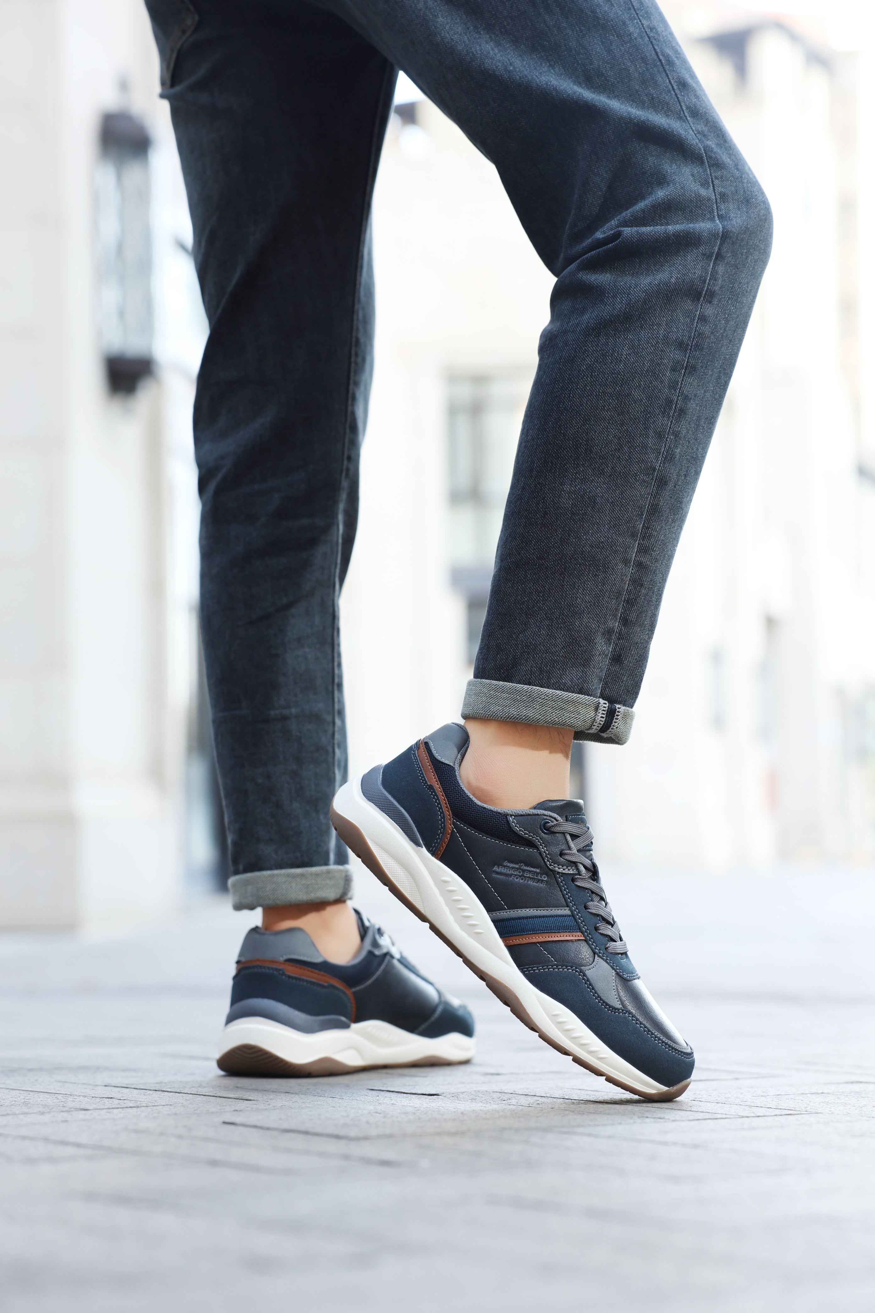 Adidasi casual pentru Barbati, Model Ares, Piele ecologica premium, Talpa usoara, Arrigo Bello, Bleumarin