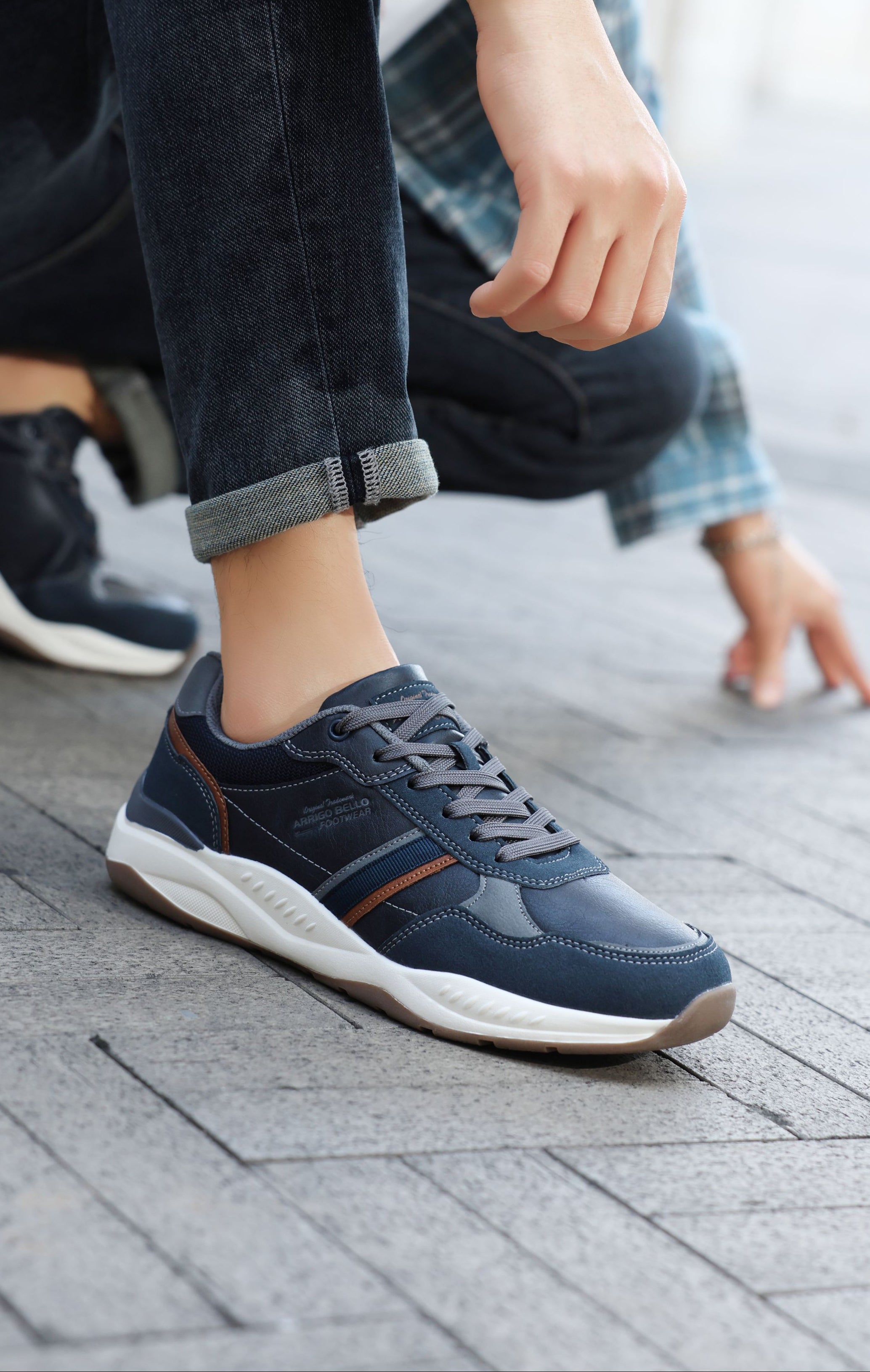 Adidasi casual pentru Barbati, Model Ares, Piele ecologica premium, Talpa usoara, Arrigo Bello, Bleumarin