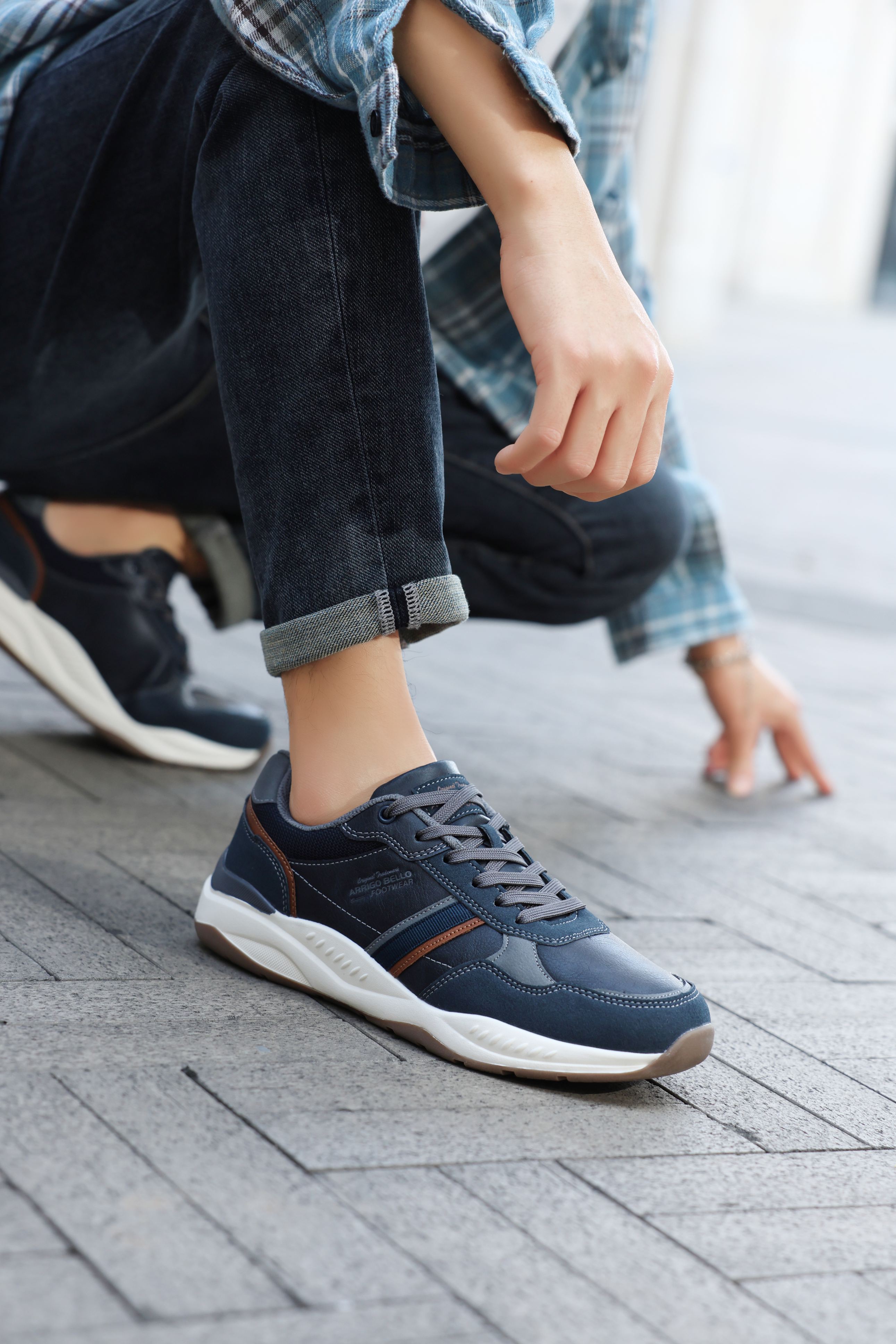 Adidasi casual pentru Barbati, Model Ares, Piele ecologica premium, Talpa usoara, Arrigo Bello, Bleumarin