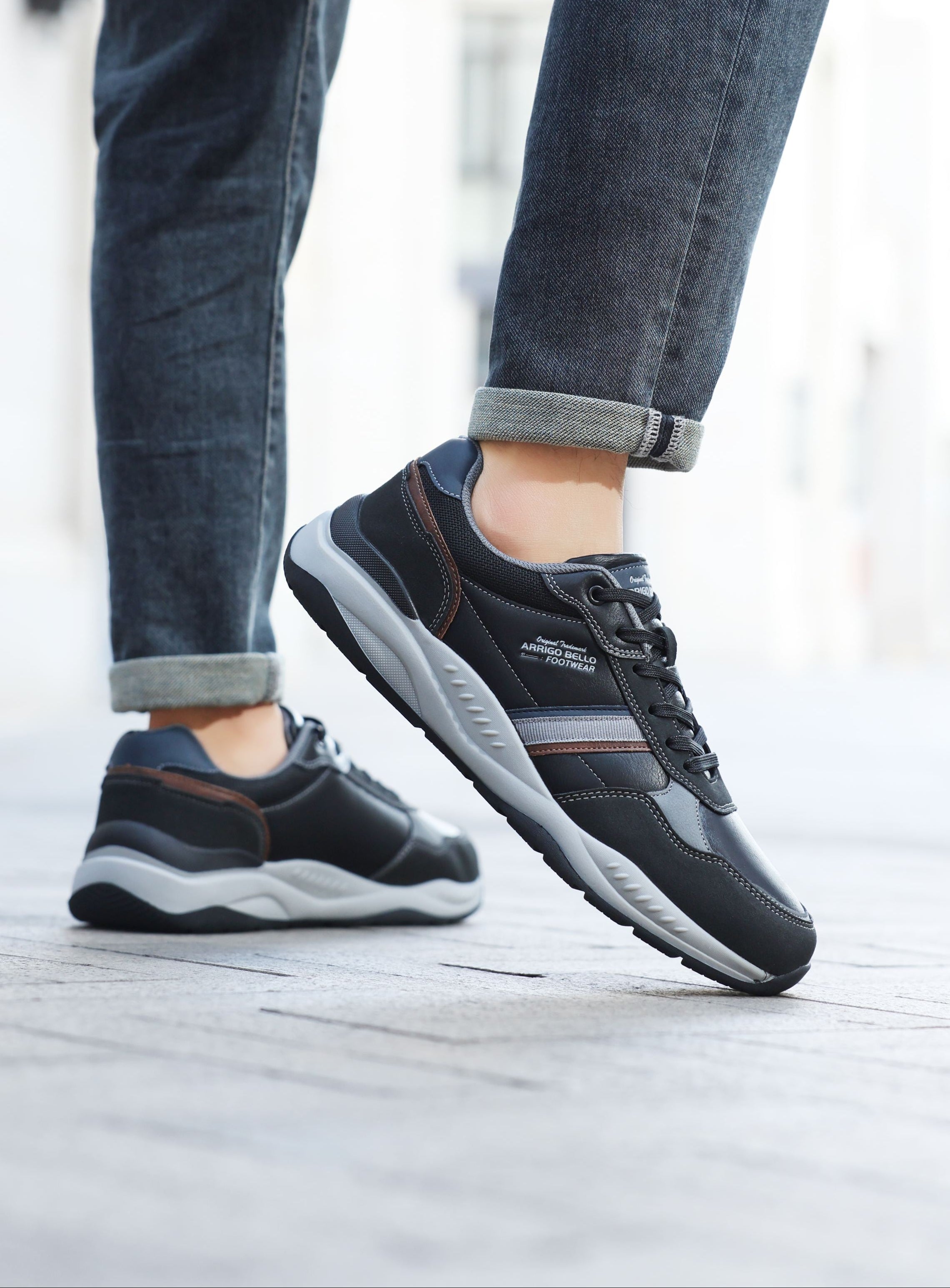 Adidasi casual pentru Barbati, Model Ares, Piele ecologica premium, Talpa usoara, Arrigo Bello, Negru