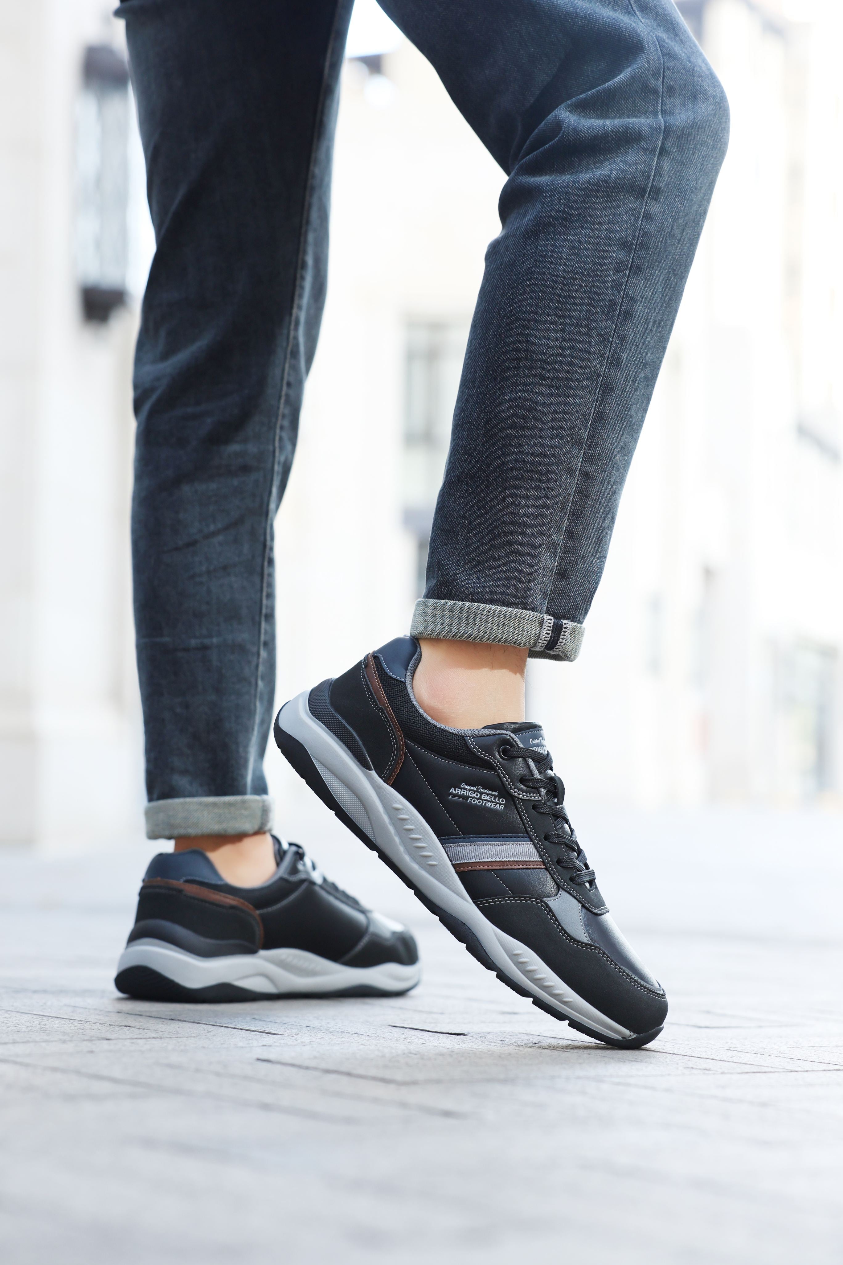 Adidasi casual pentru Barbati, Model Ares, Piele ecologica premium, Talpa usoara, Arrigo Bello, Negru