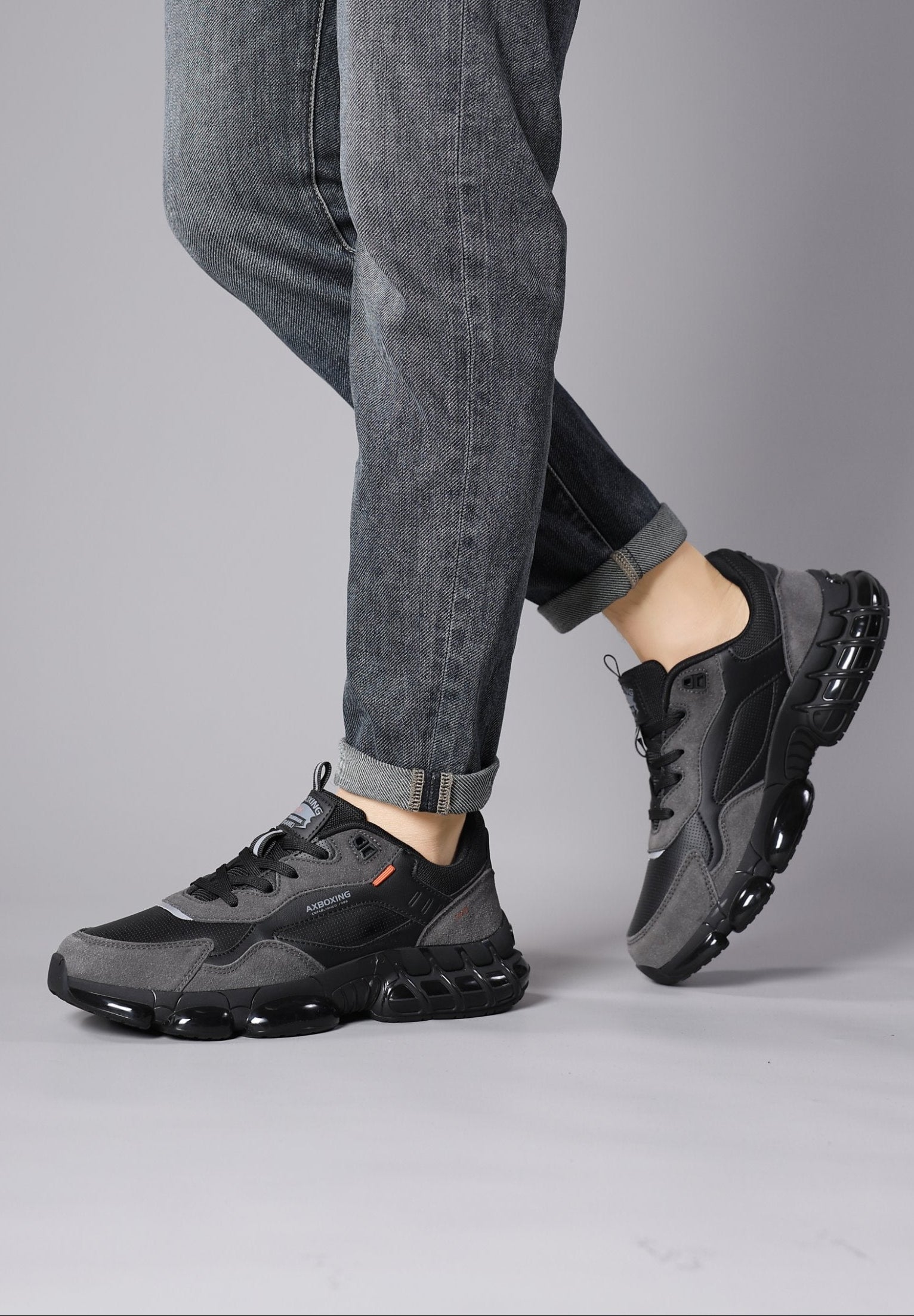 Adidasi pentru Barbati, Model Elio, Piele ecologica, Talpa cu perna de amortizare, Insertii piele naturala, Ax Boxing,Gri