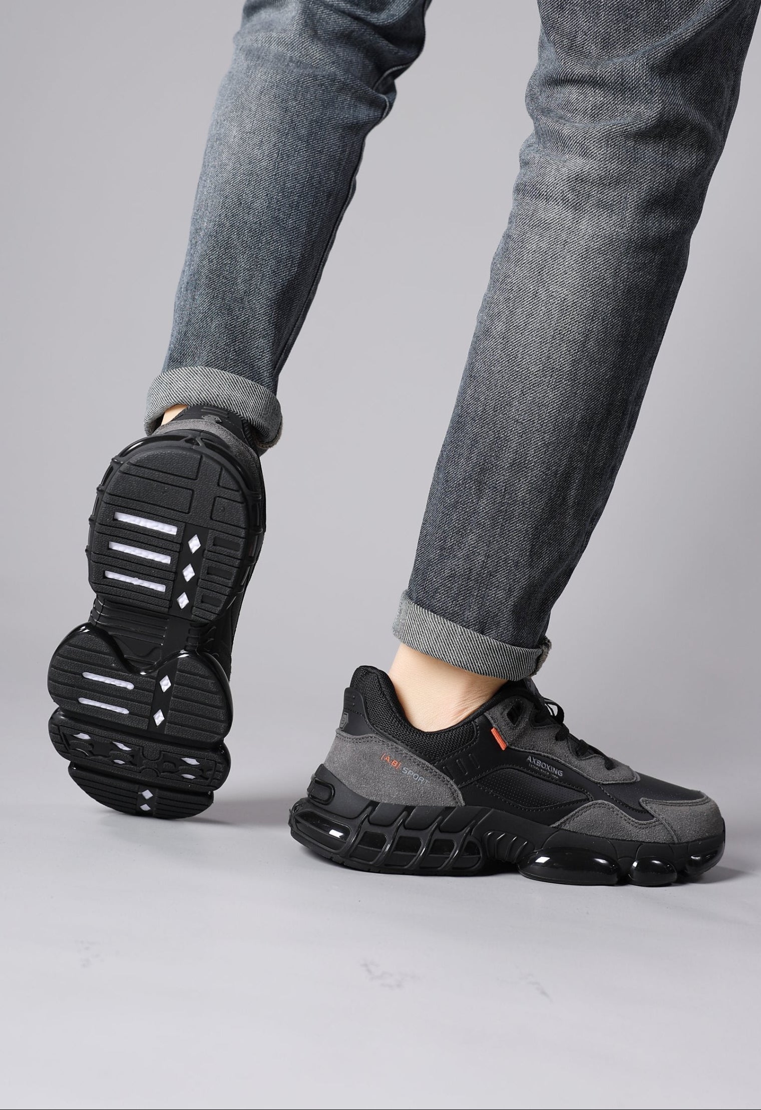 Adidasi pentru Barbati, Model Elio, Piele ecologica, Talpa cu perna de amortizare, Insertii piele naturala, Ax Boxing,Gri