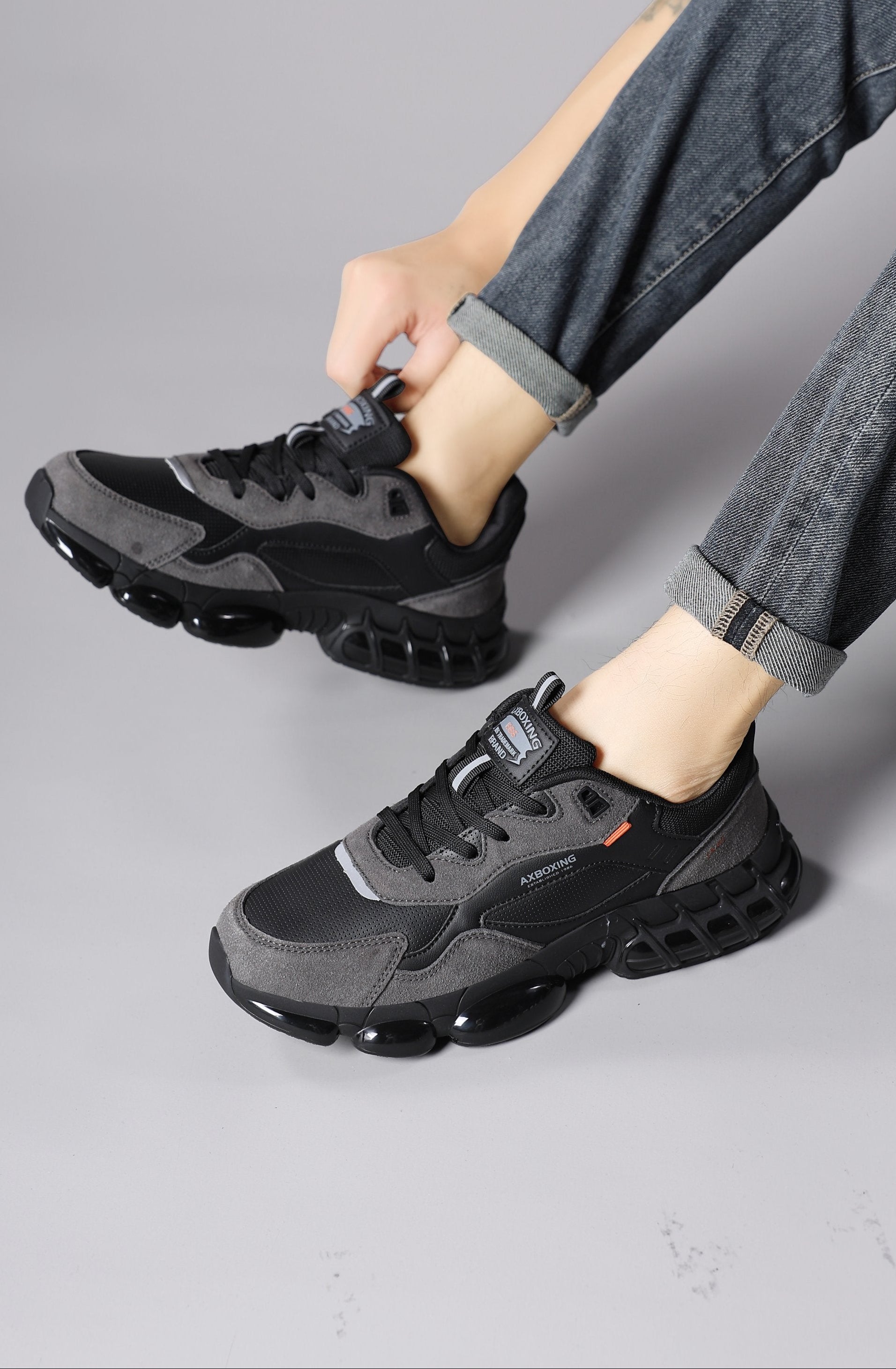 Adidasi pentru Barbati, Model Elio, Piele ecologica, Talpa cu perna de amortizare, Insertii piele naturala, Ax Boxing,Gri