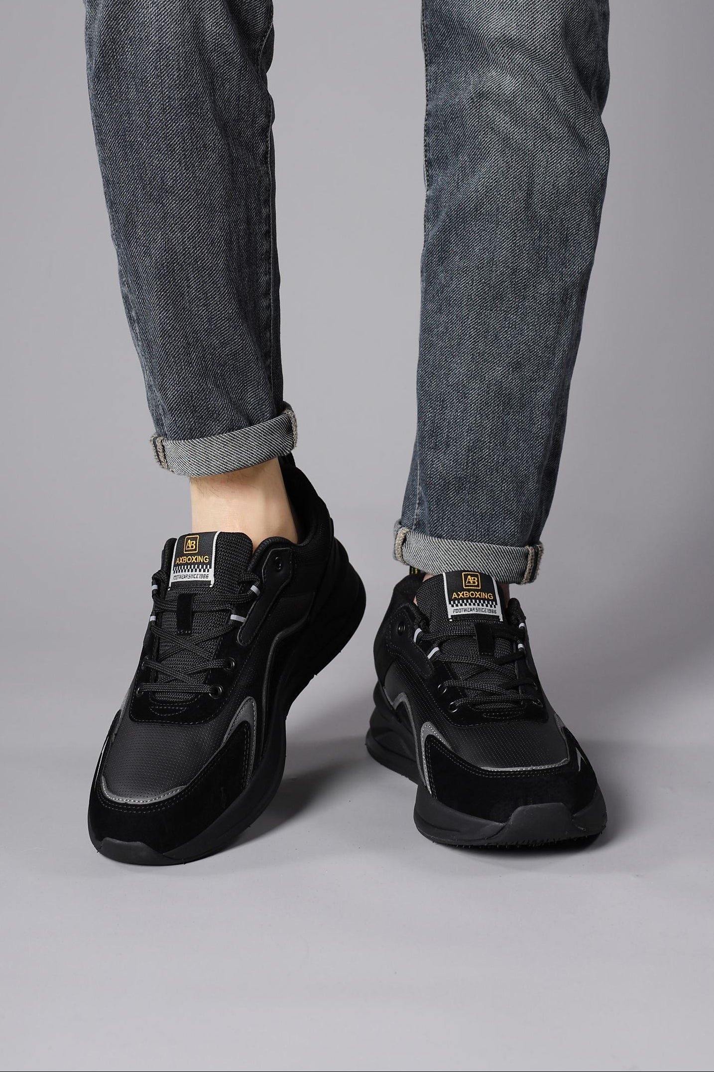 Adidasi sport pentru Unisex, Model Loris, Talpa usoara de spuma, Piele ecologica, Ax Boxing, Negru